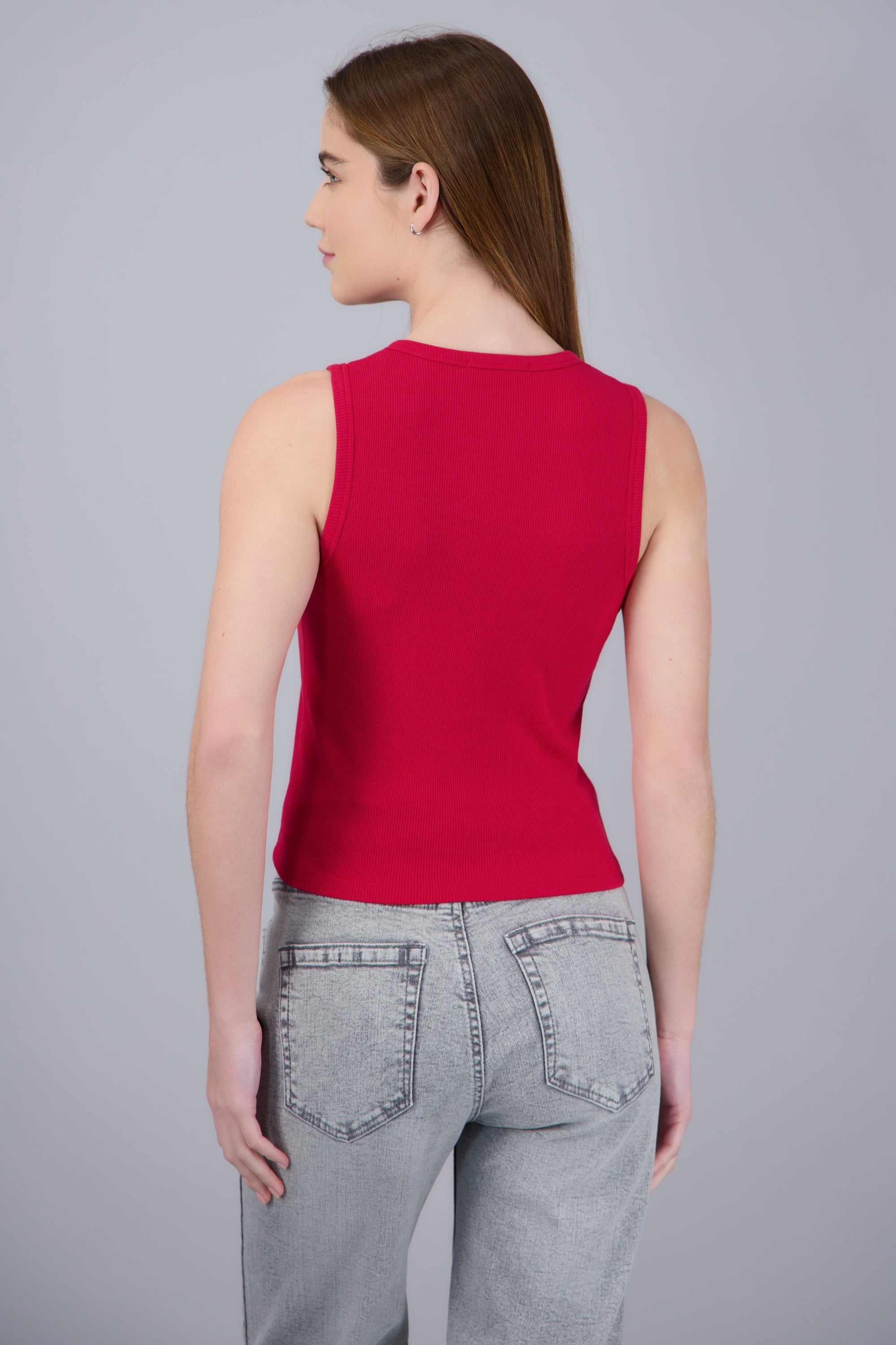 Top rib sin mangas detalle botones ROJO