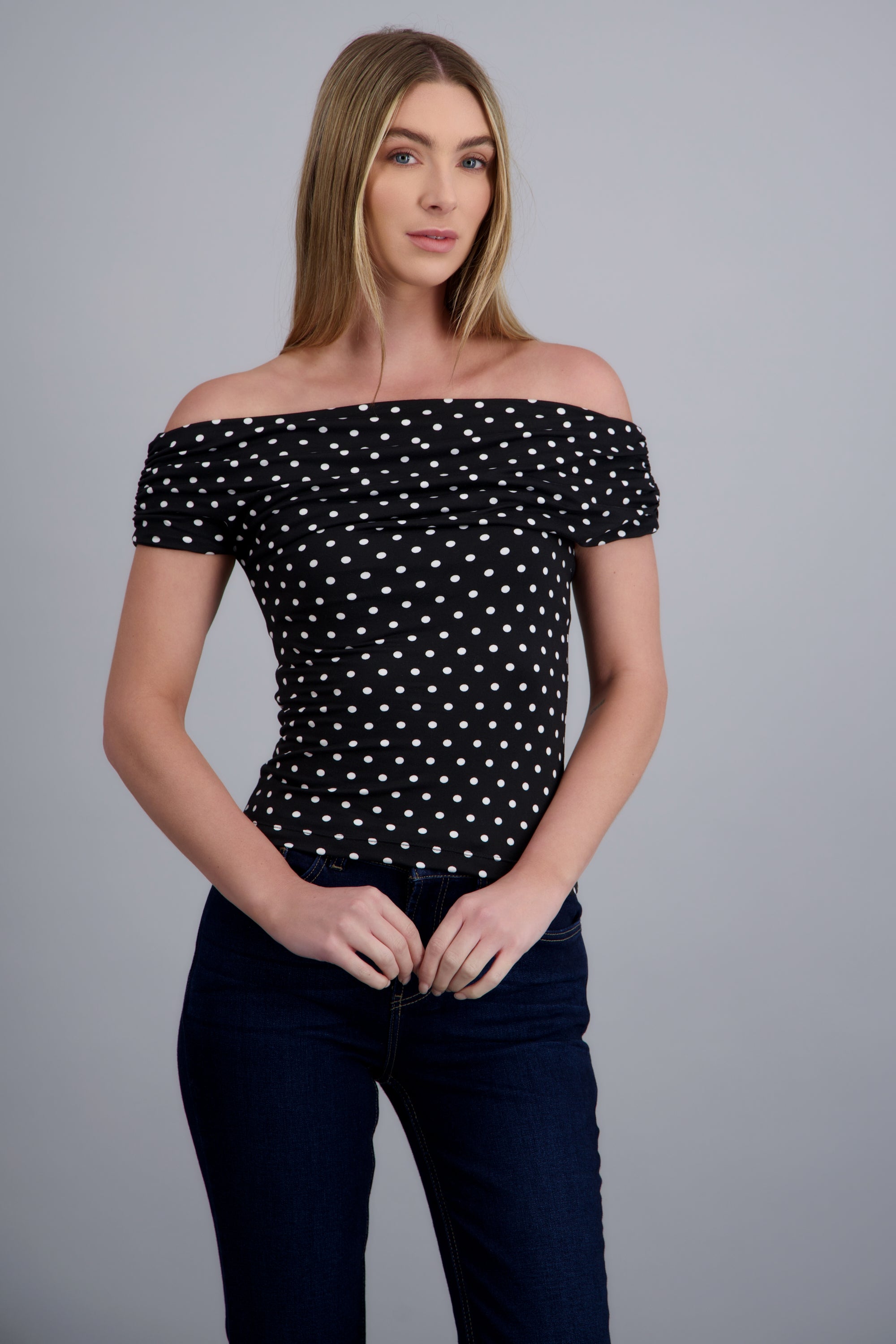 Blusa cuello cascada polka NEGRO COMBO