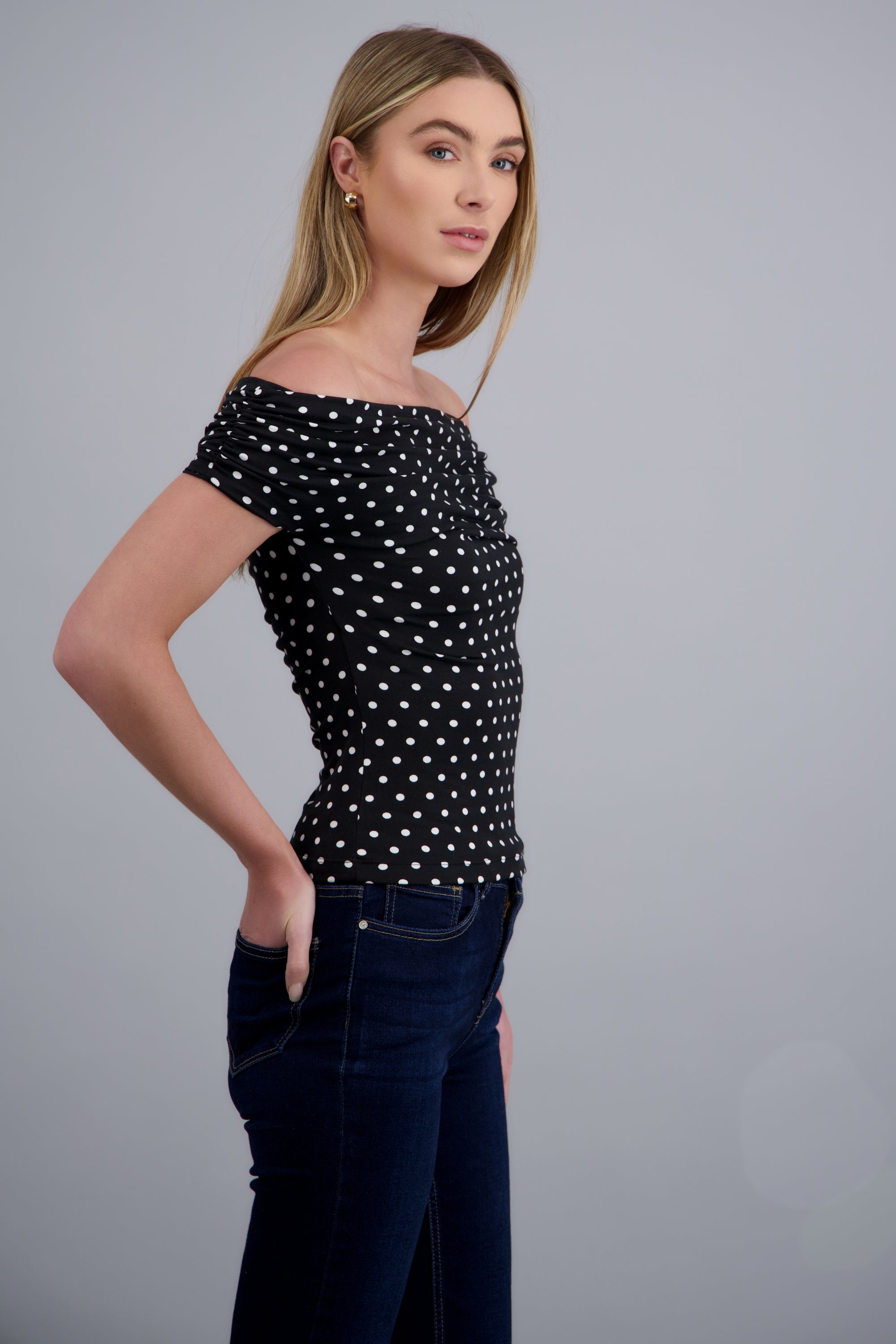 Blusa cuello cascada polka NEGRO COMBO