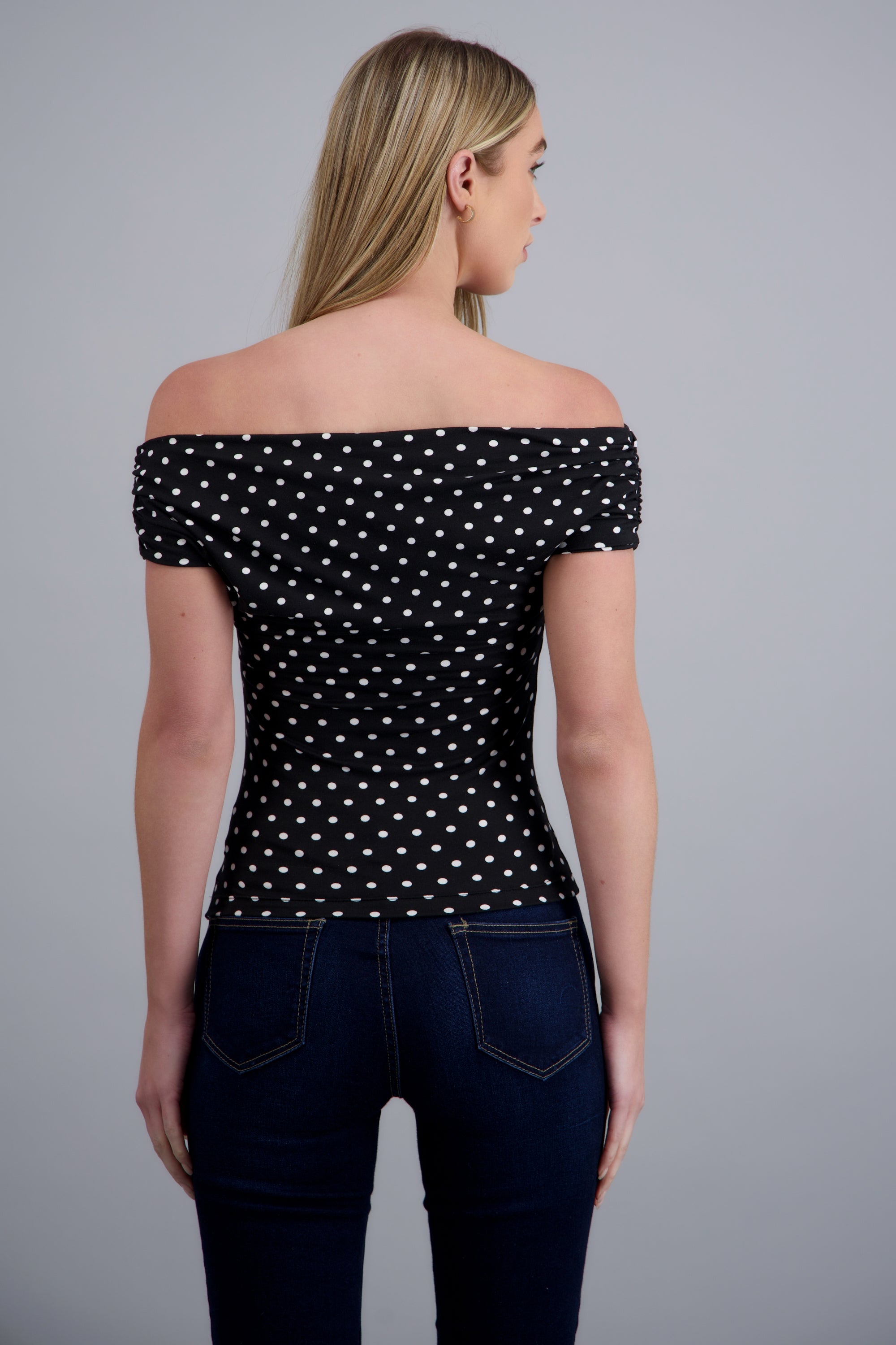 Blusa cuello cascada polka NEGRO COMBO