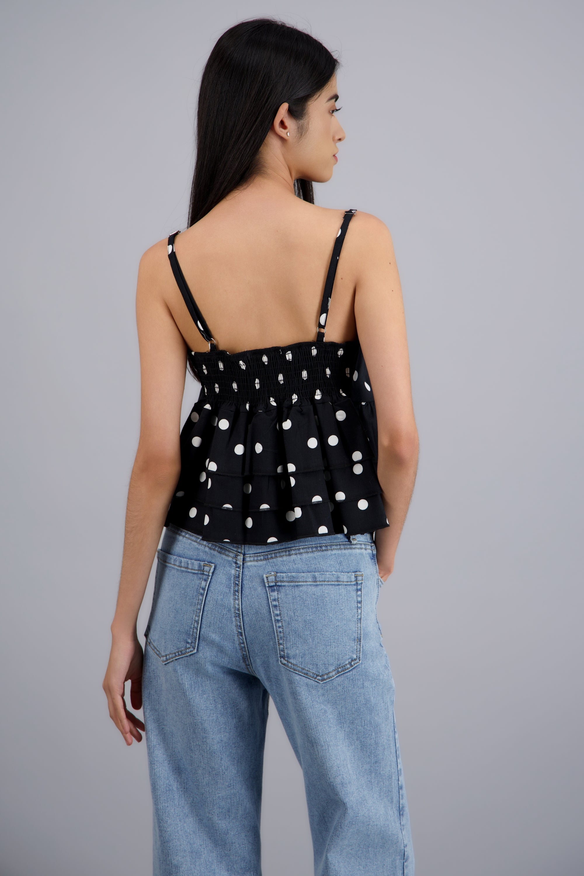 Blusa tirantes detalle olanes polka NEGRO COMBO