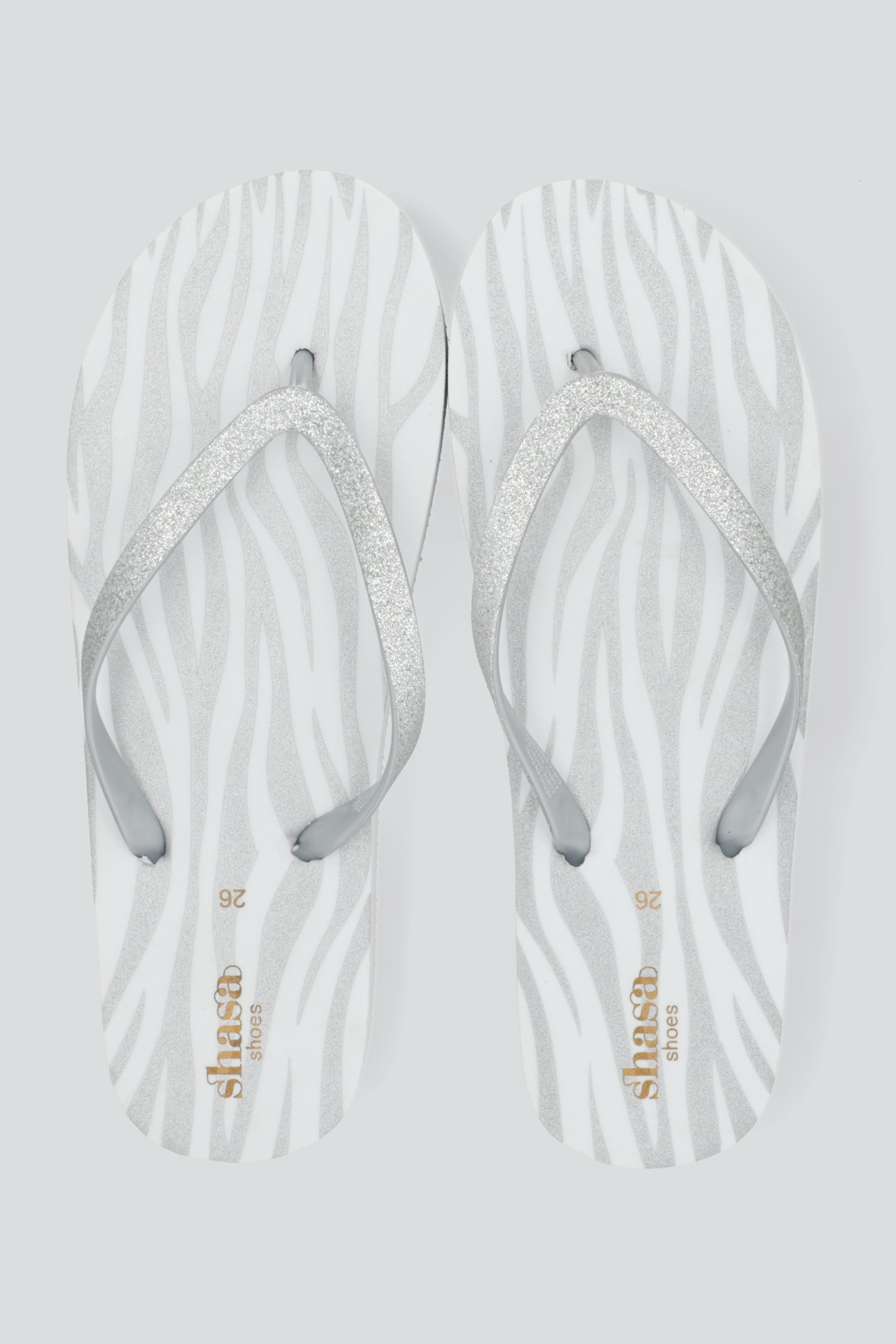 Flip flop chinela brillos estampado zebra PLATA