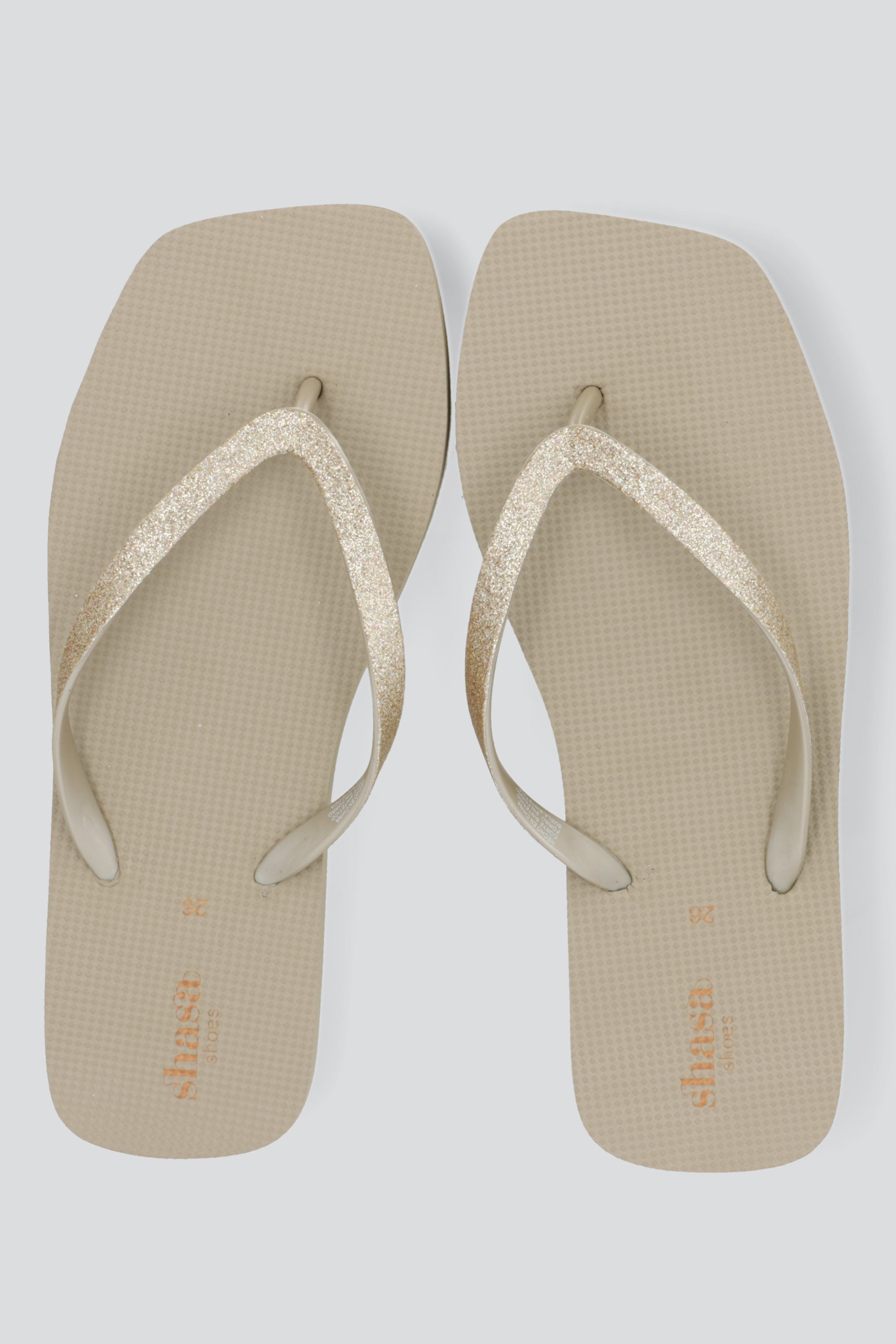 Flip flop punta cuadrada chinela brillos TAUPE