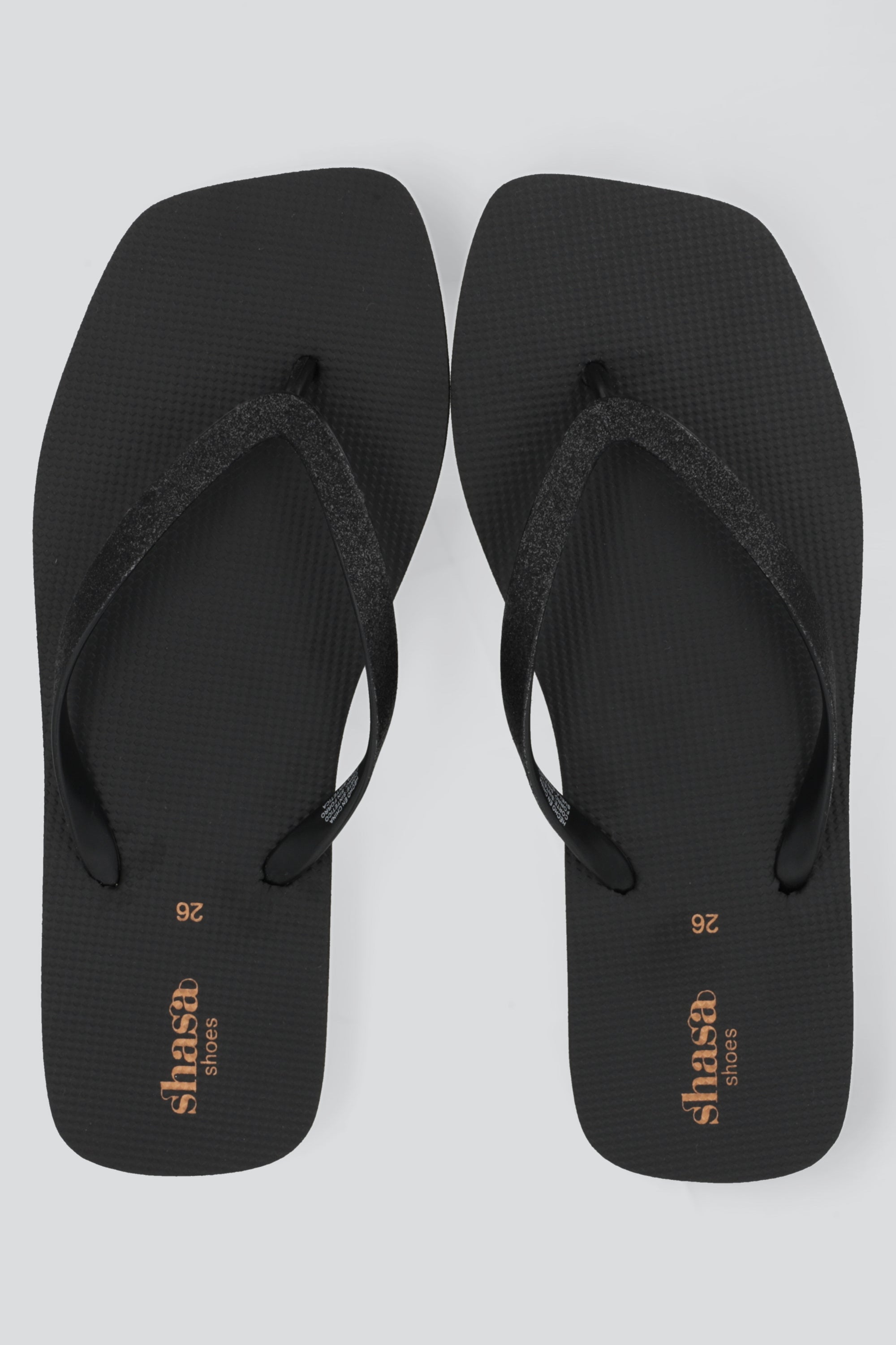 Flip flop punta cuadrada chinela brillos NEGRO