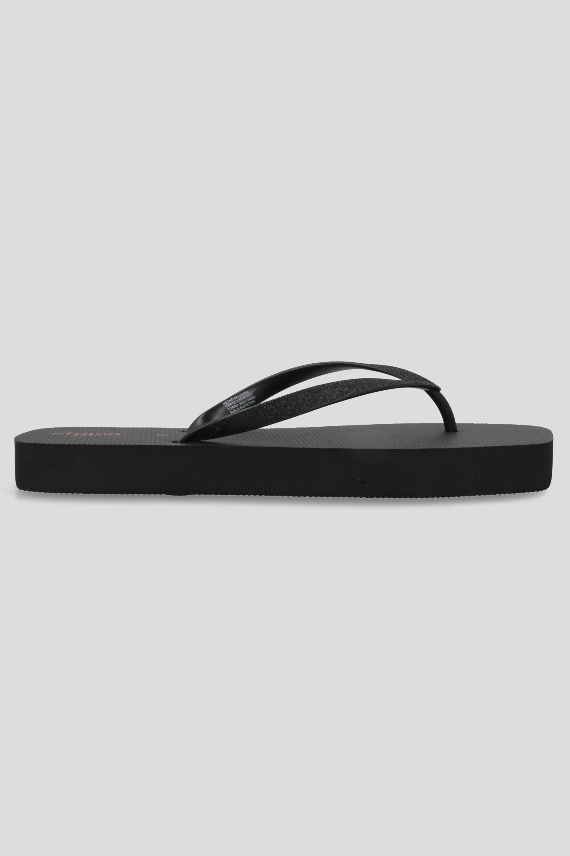 Flip flop punta cuadrada chinela brillos NEGRO