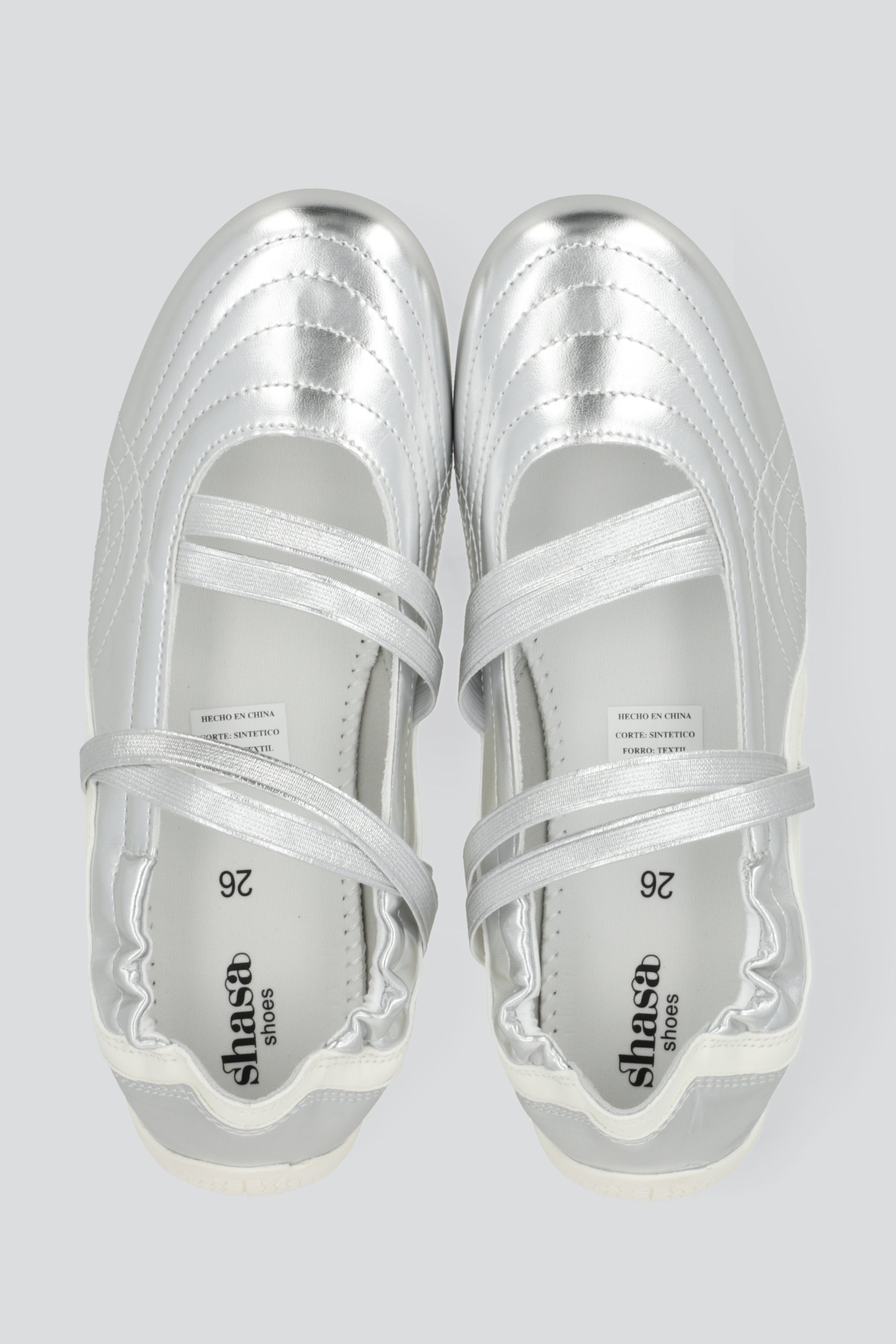 Tenis flat tiras elasticas PLATA