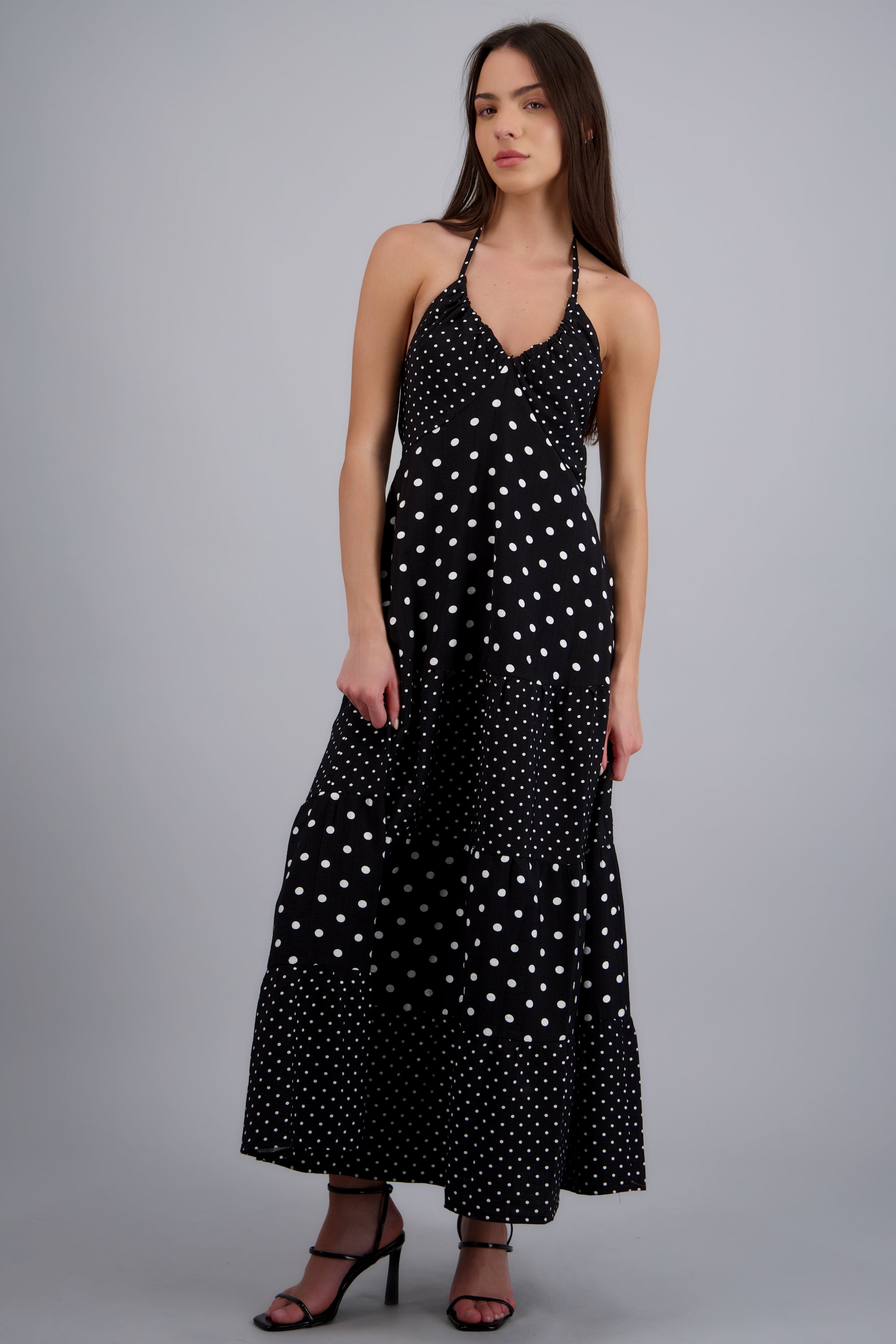 Vestido maxi halter polka dots NEGRO COMBO