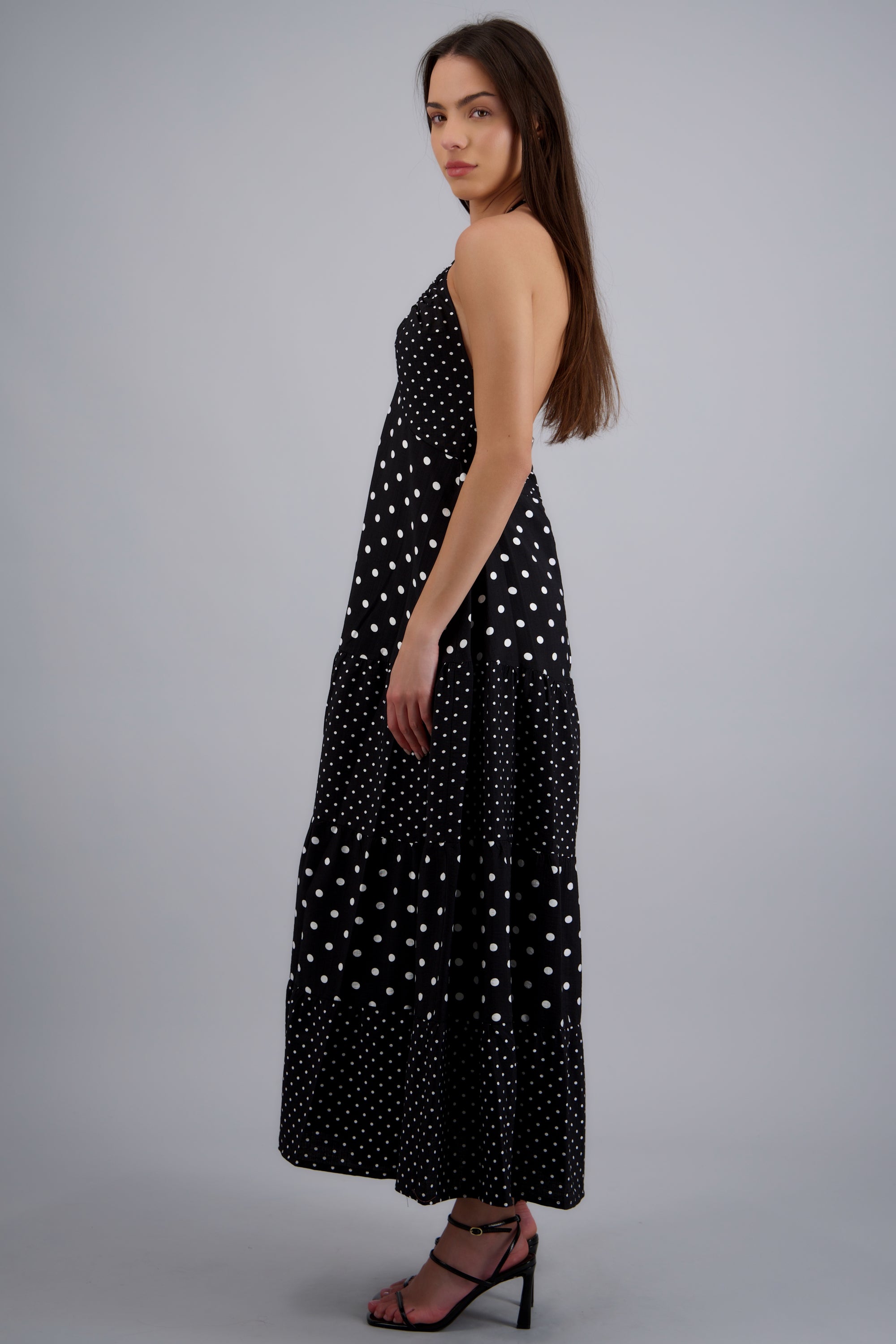 Vestido maxi halter polka dots NEGRO COMBO