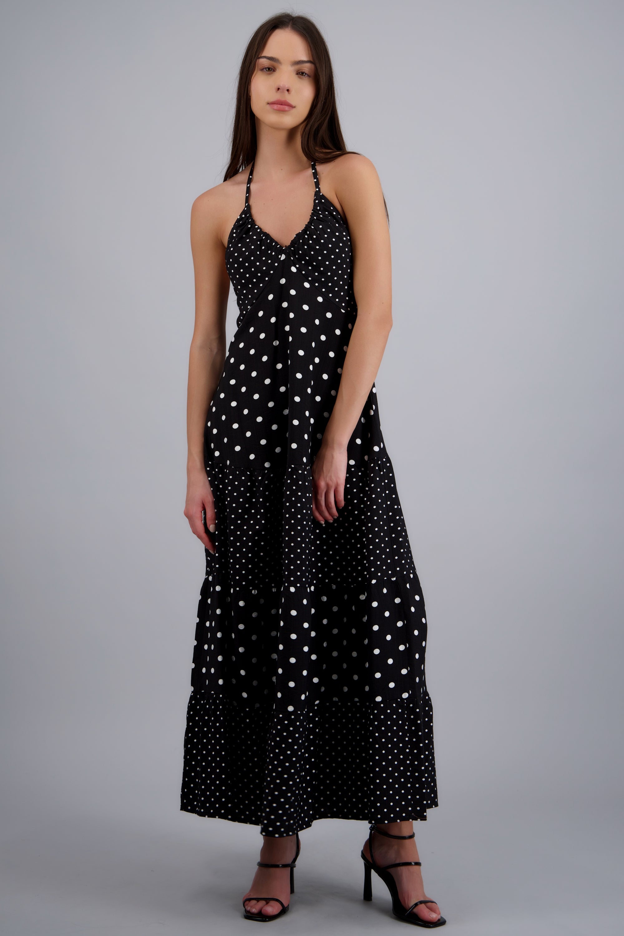 Vestido maxi halter polka dots NEGRO COMBO