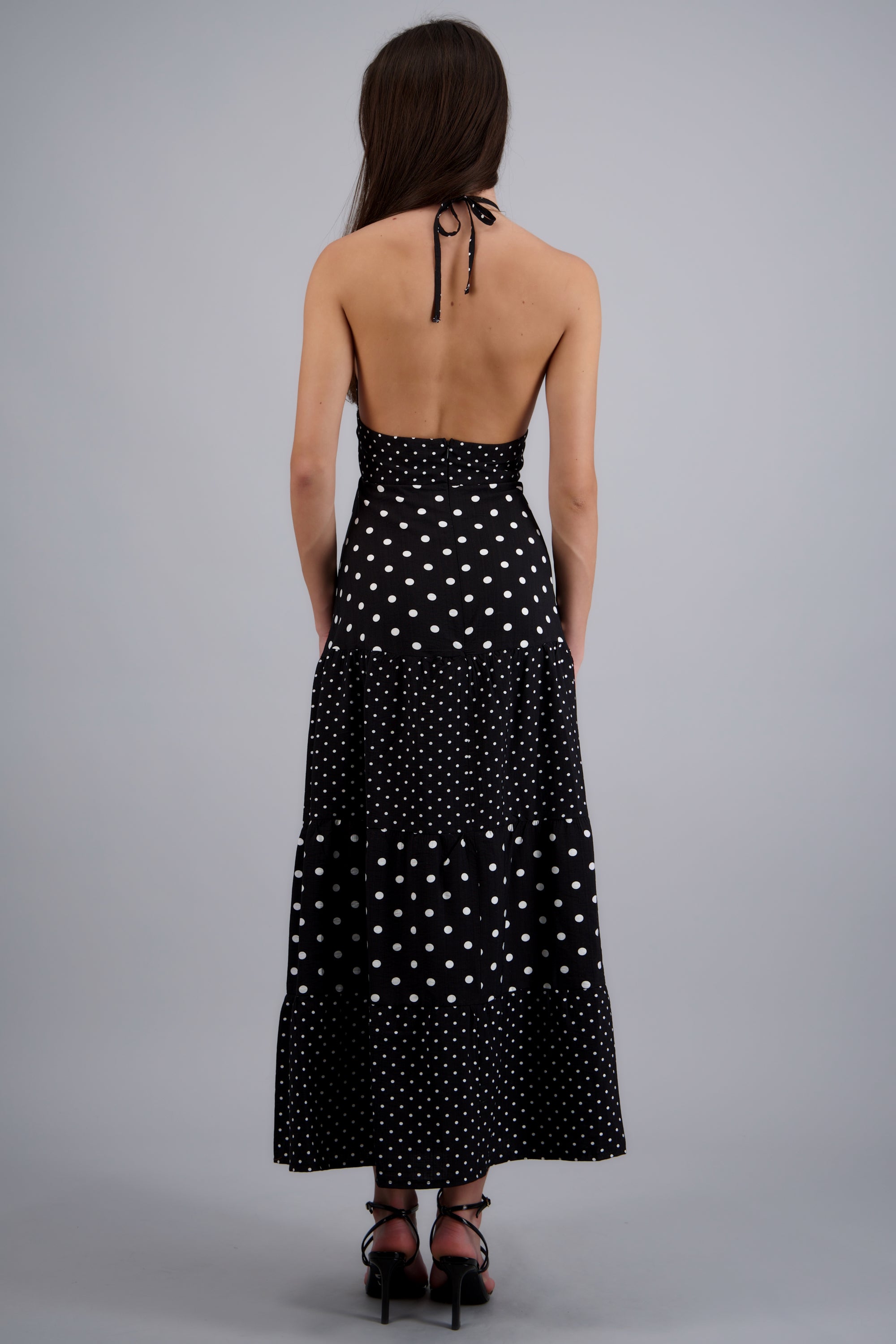 Vestido maxi halter polka dots NEGRO COMBO