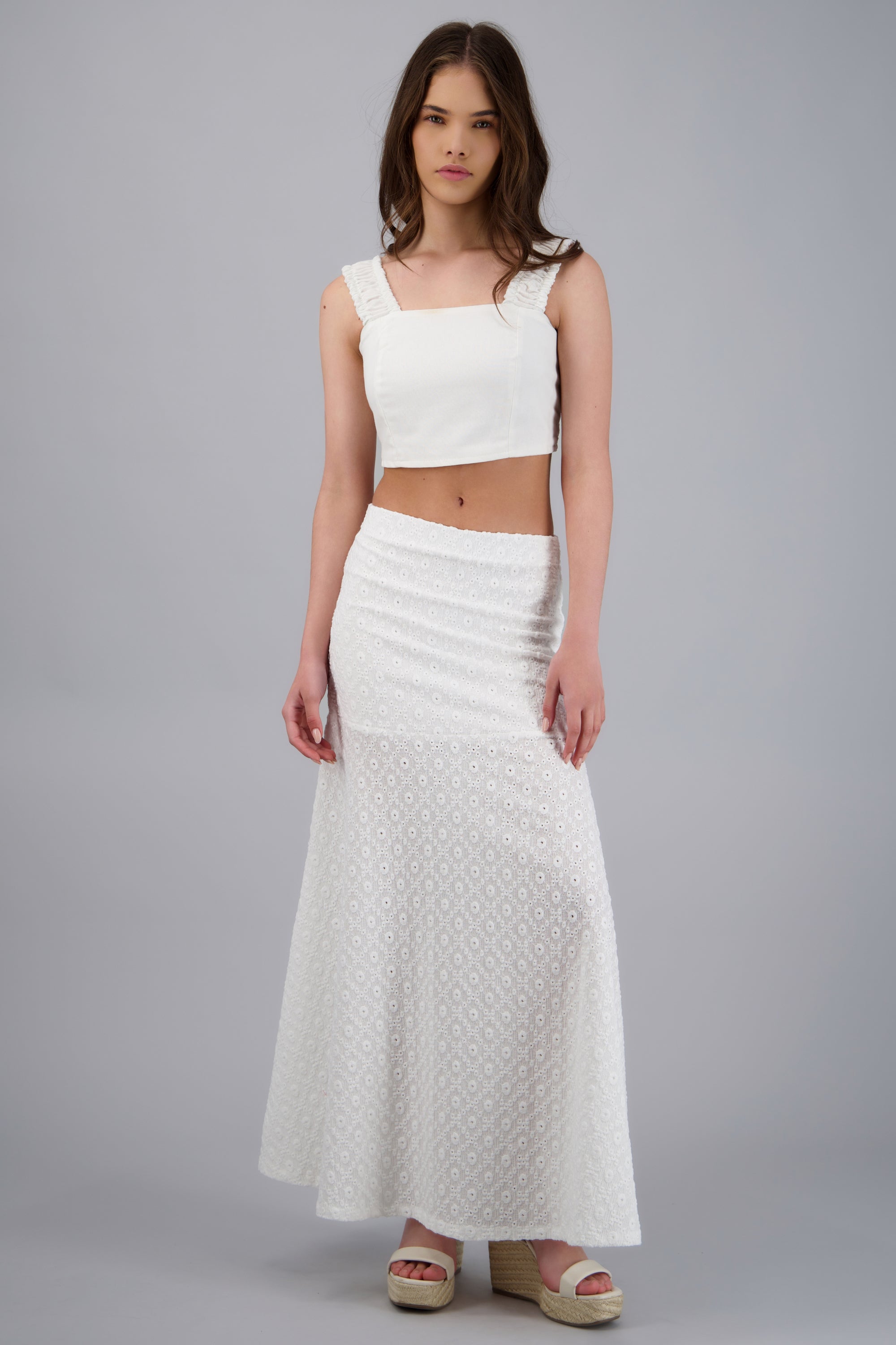 Falda maxi detalle tela BLANCO