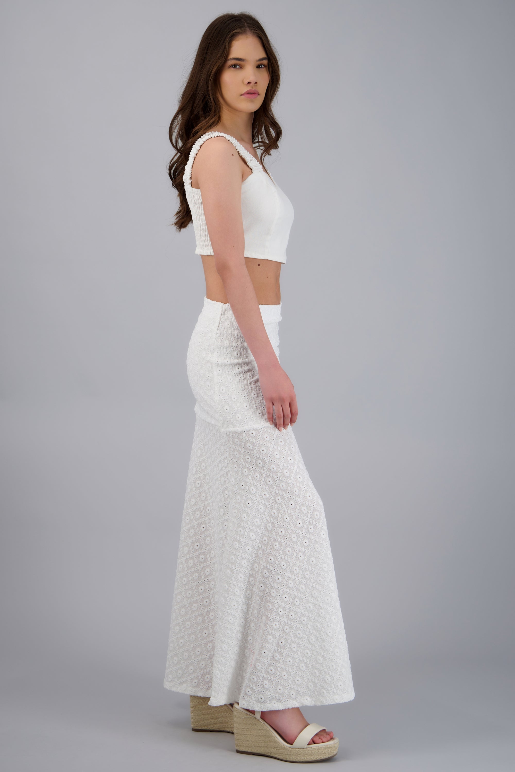 Falda maxi detalle tela BLANCO