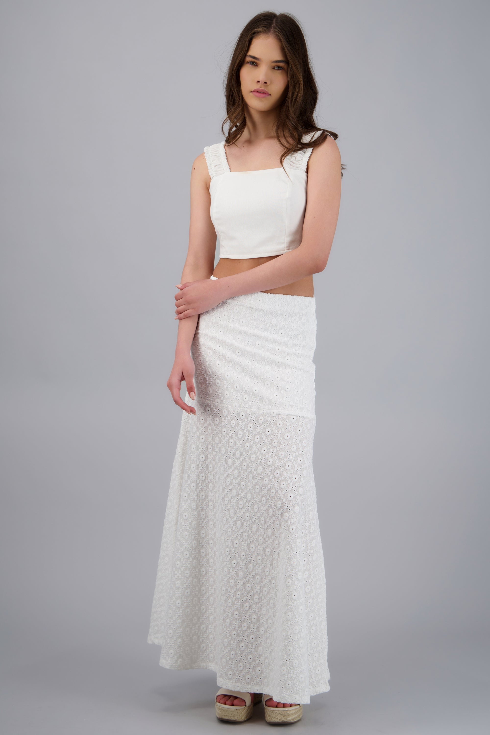 Falda maxi detalle tela BLANCO