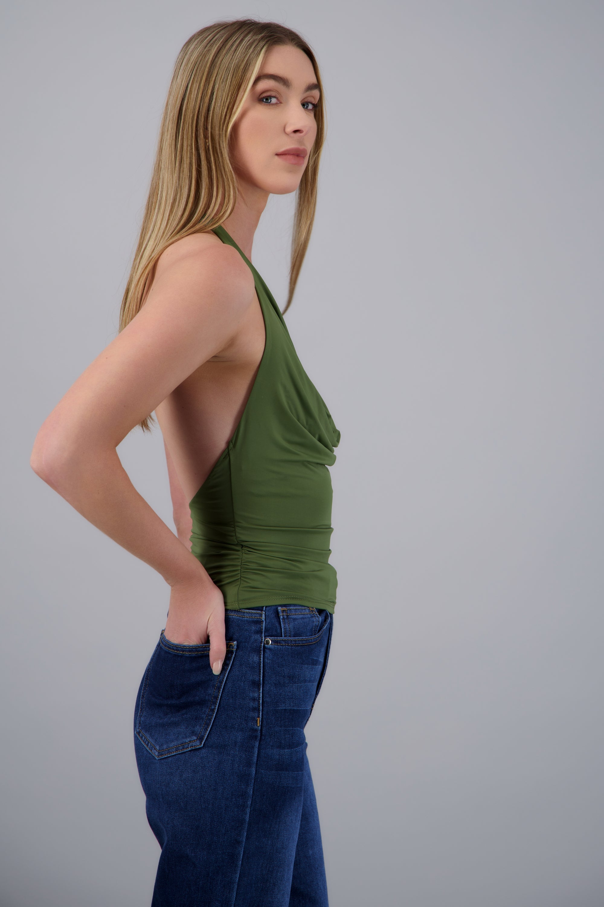 Top halter liso amarre OLIVO