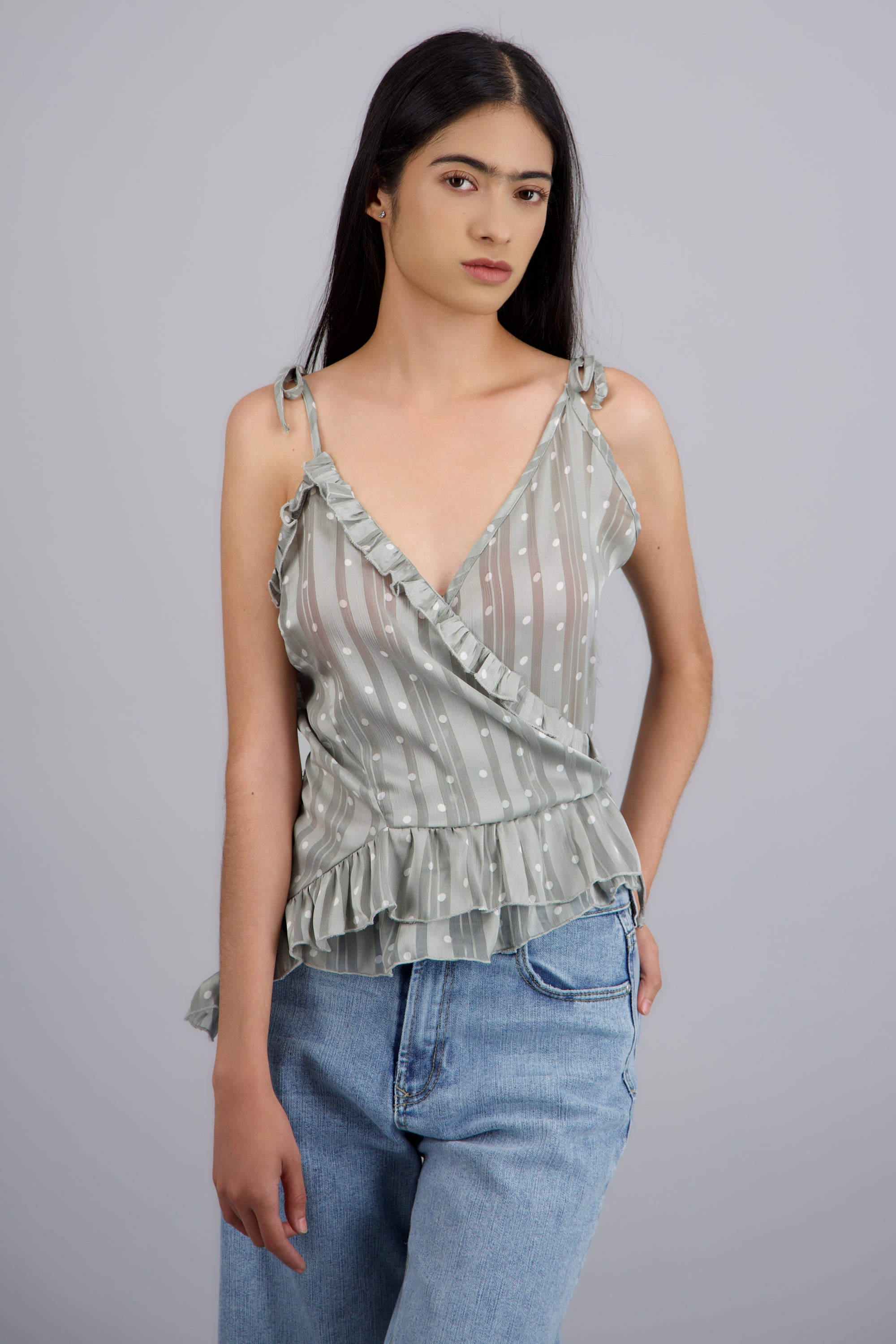 Blusa cruzada olanes GRIS COMBO