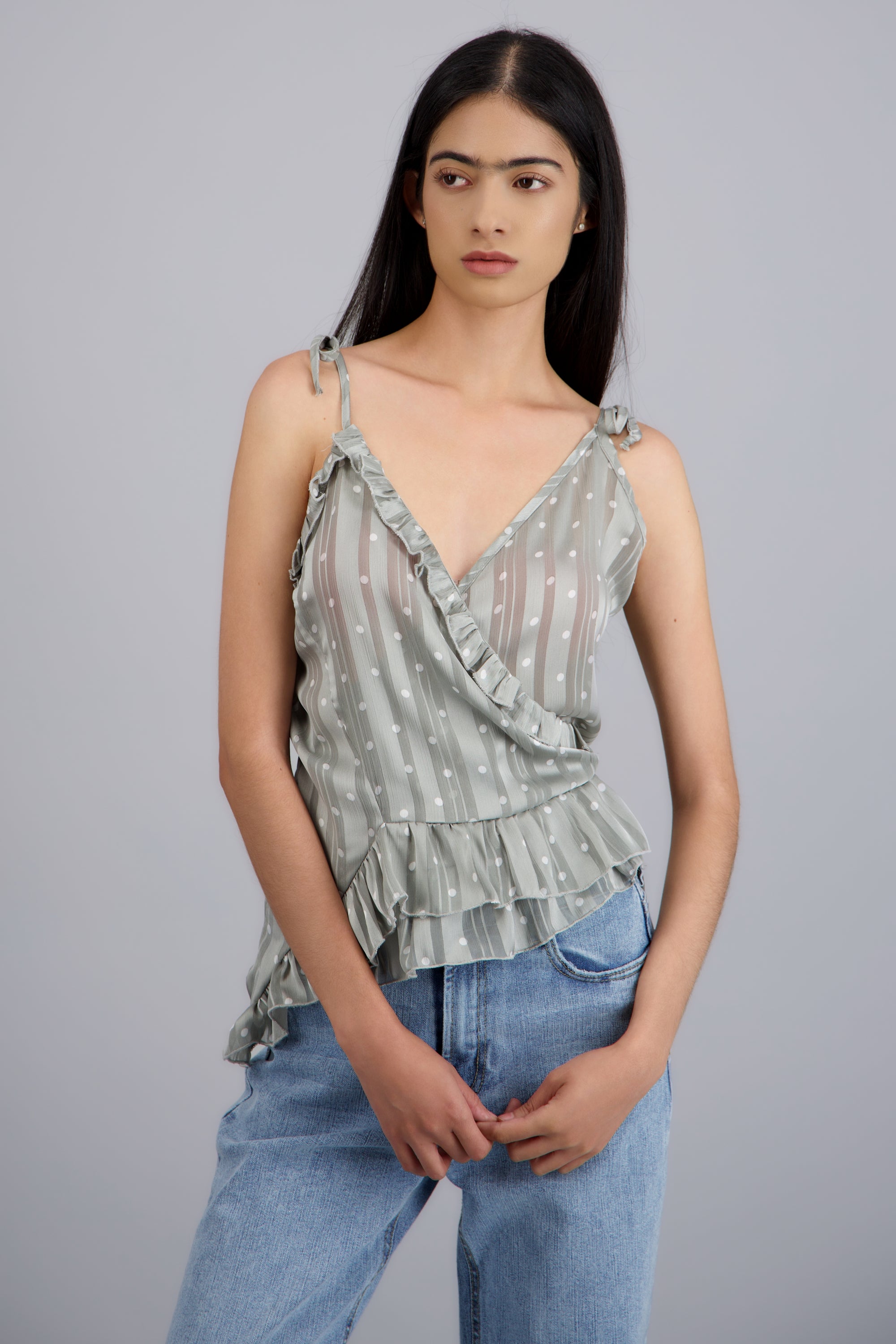 Blusa cruzada olanes GRIS COMBO