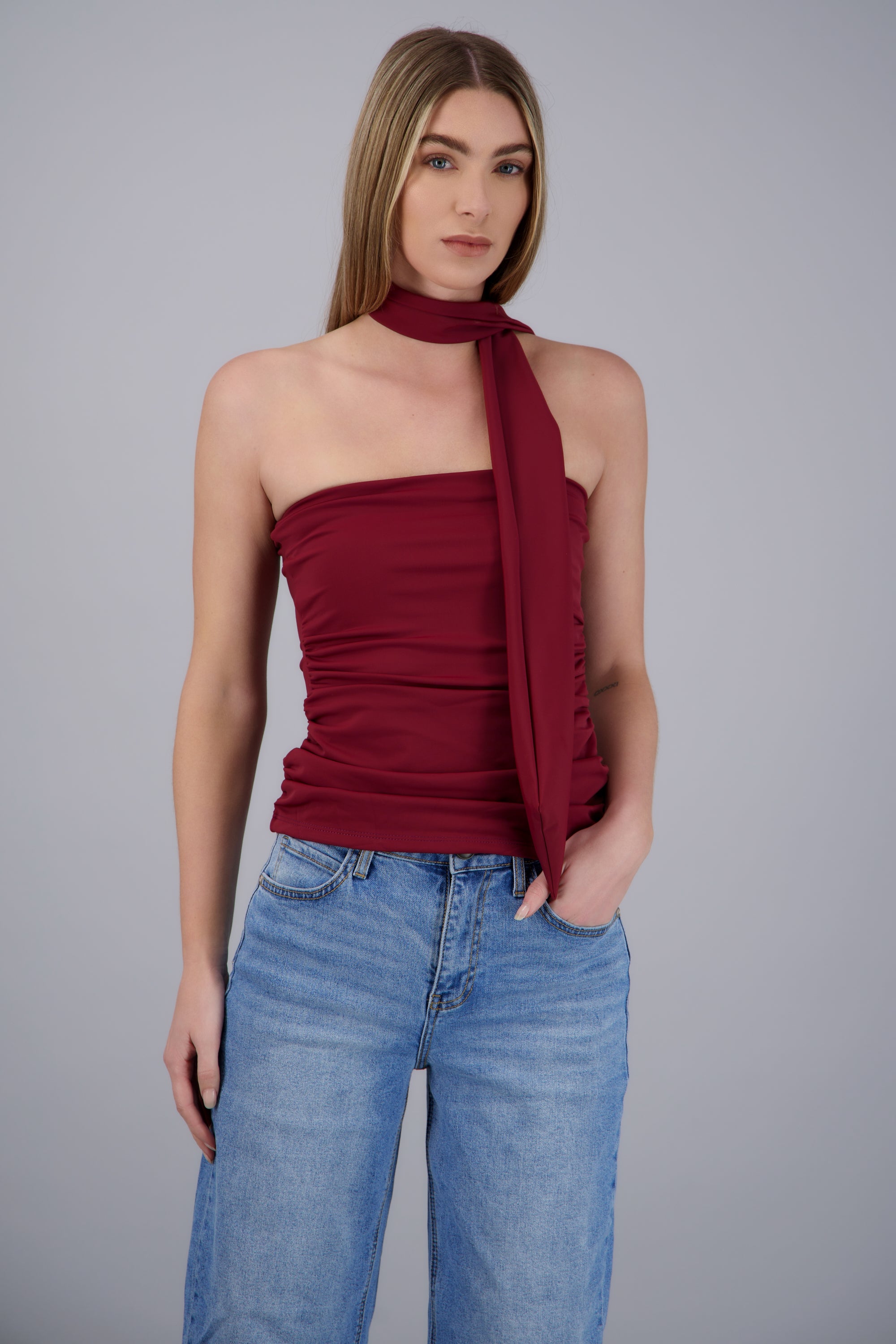 Top strapless drapeado VINO