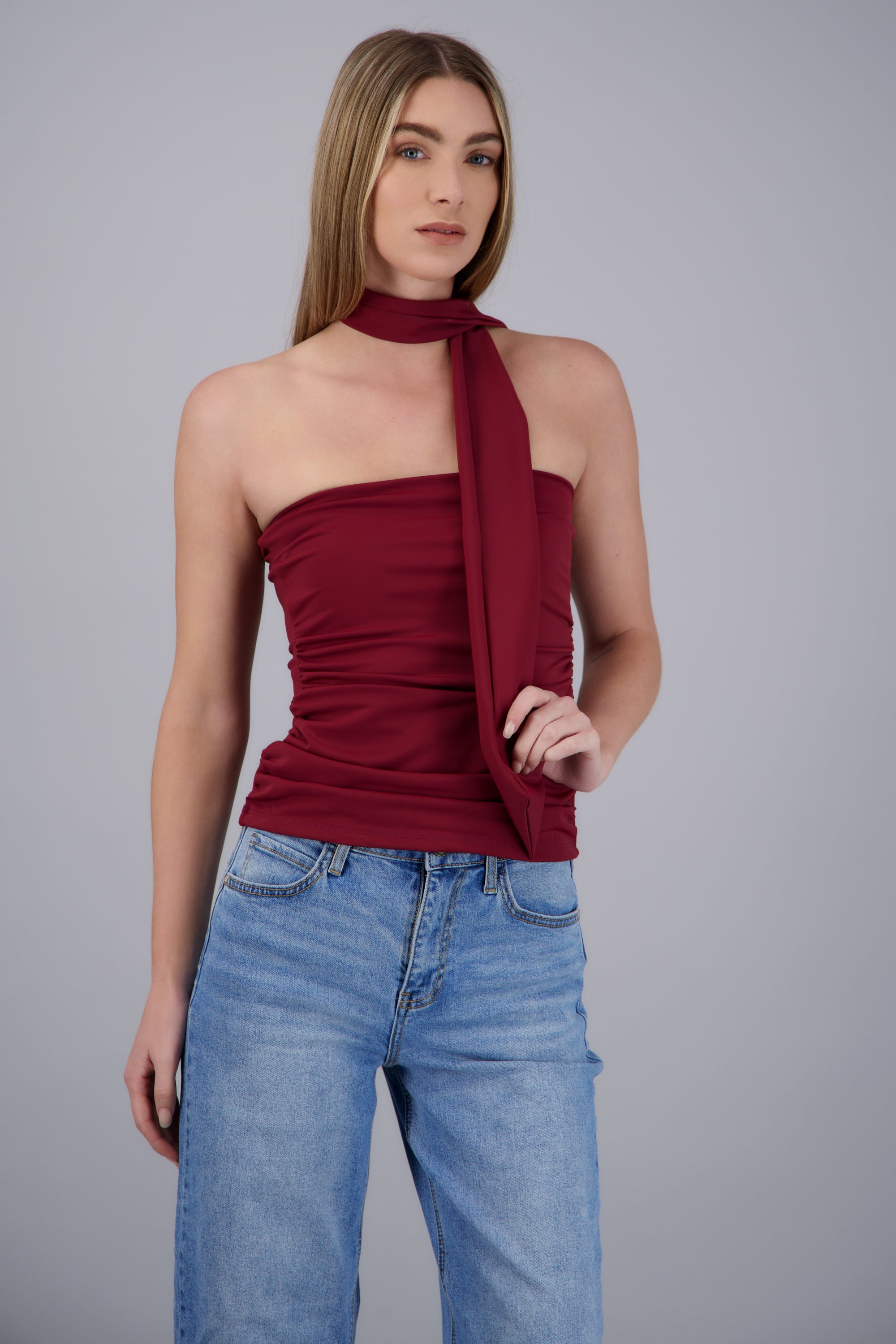 Top strapless drapeado VINO