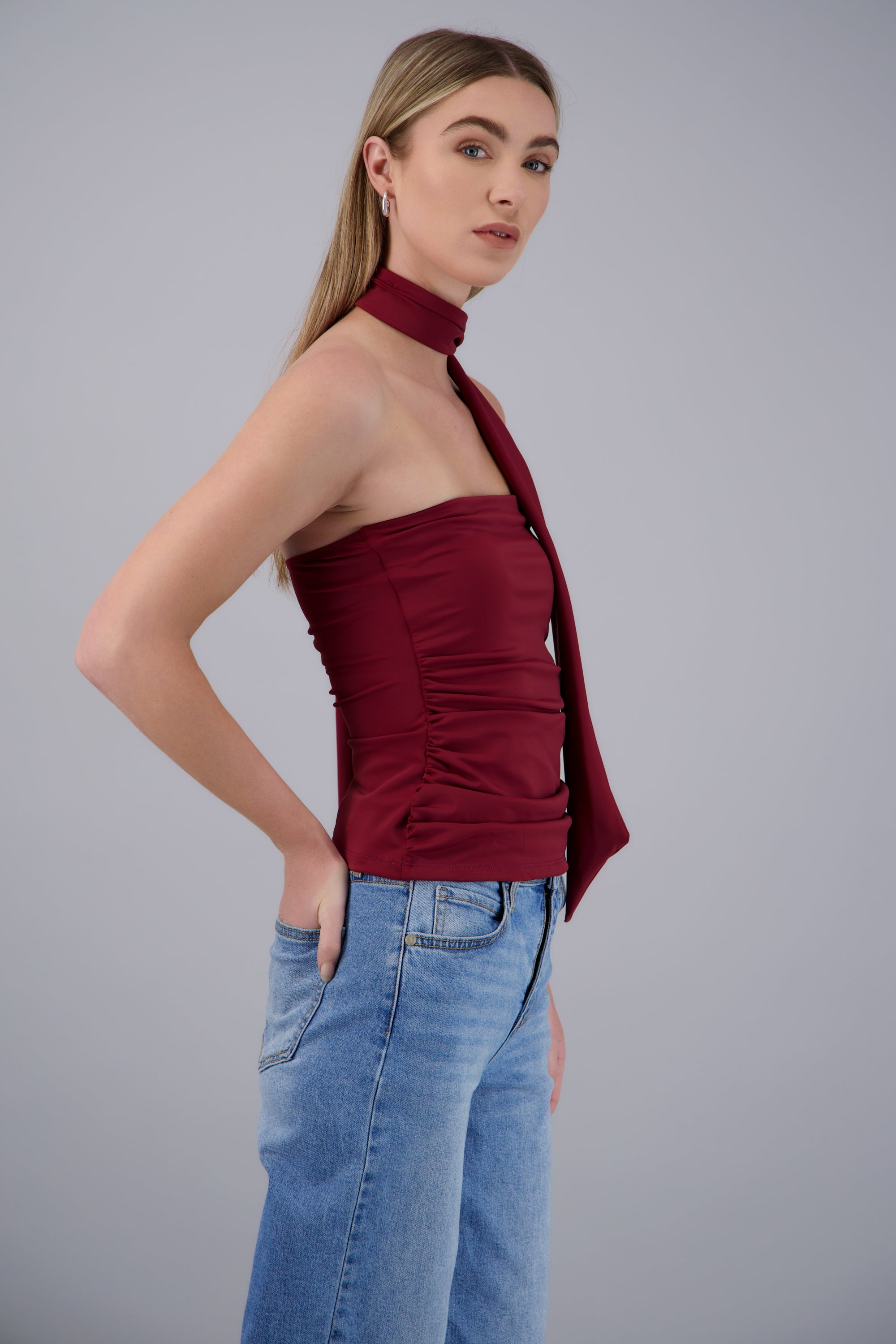 Top strapless drapeado VINO