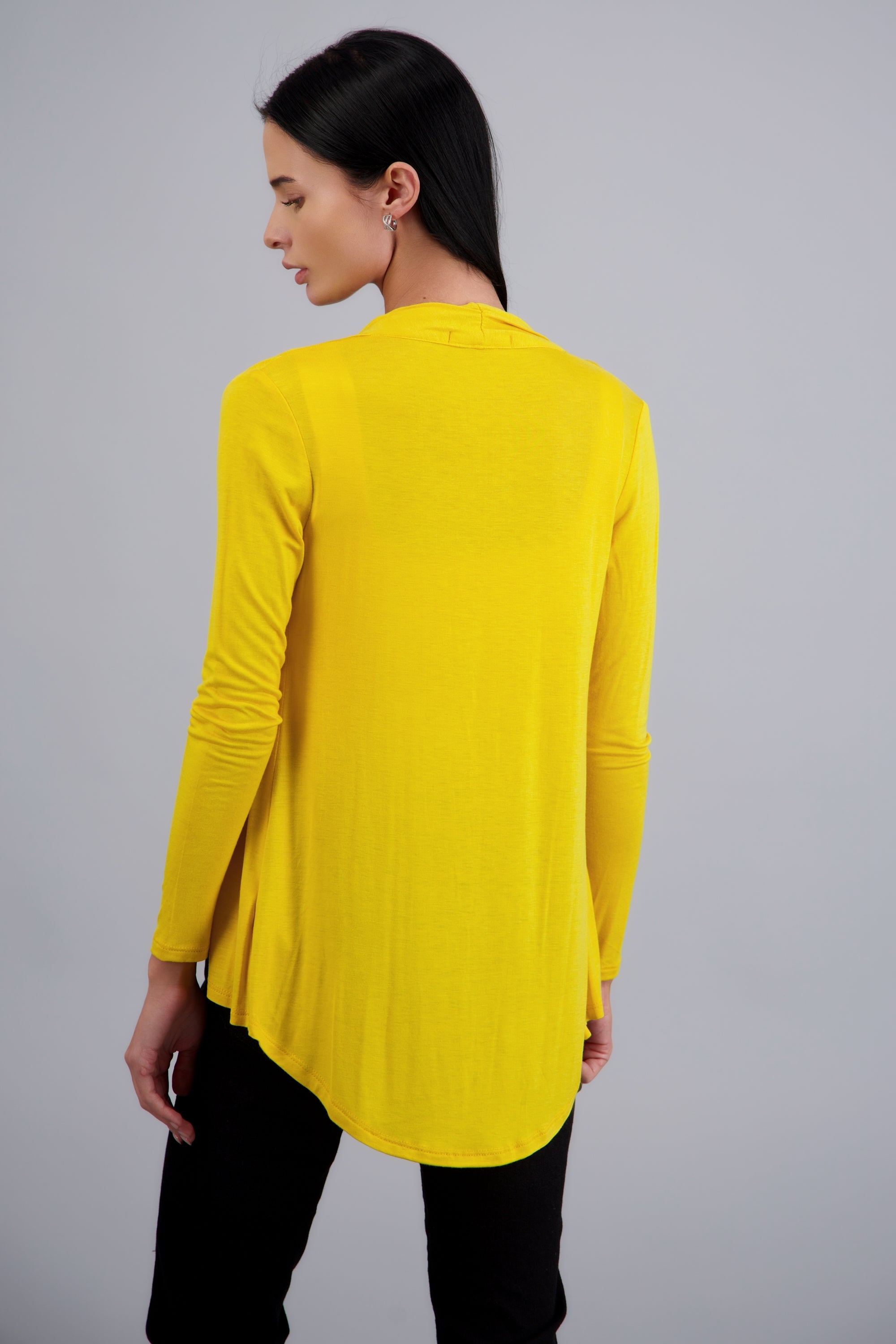 Cárdigan Corto Caída Cascada Manga Larga MOSTAZA