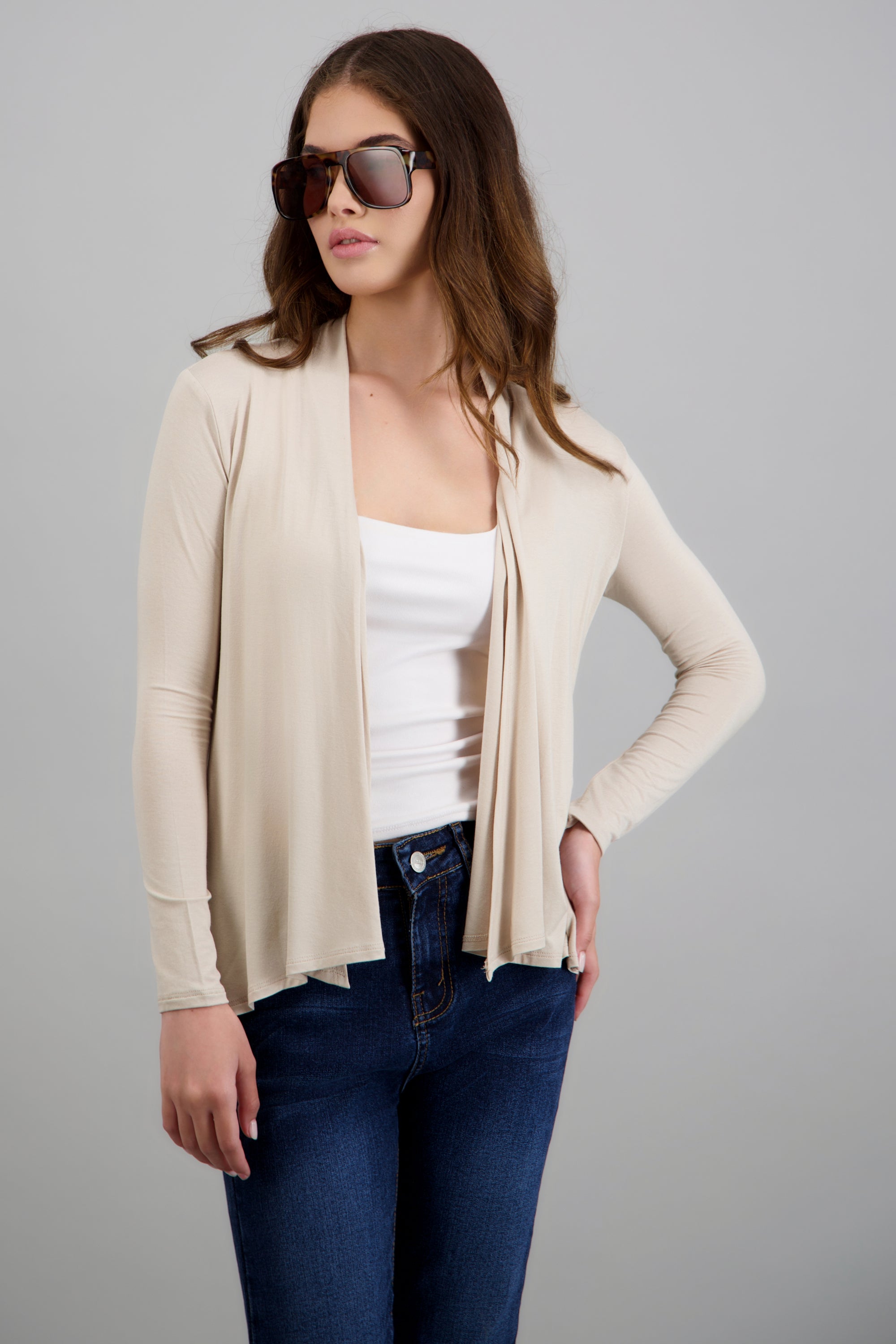 Cárdigan Corto Caída Cascada Manga Larga BEIGE