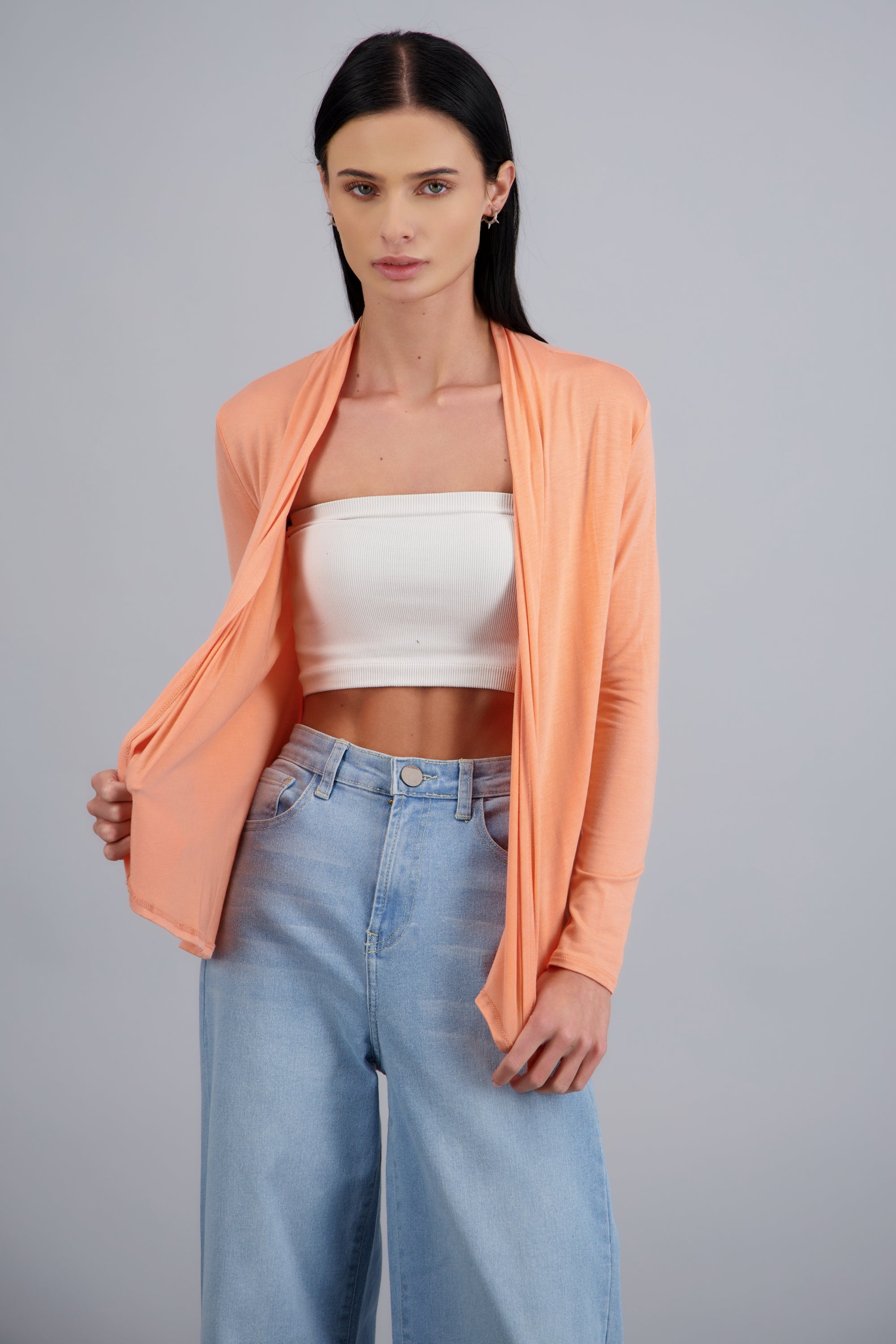 Cárdigan Corto Caída Cascada Manga Larga CORAL