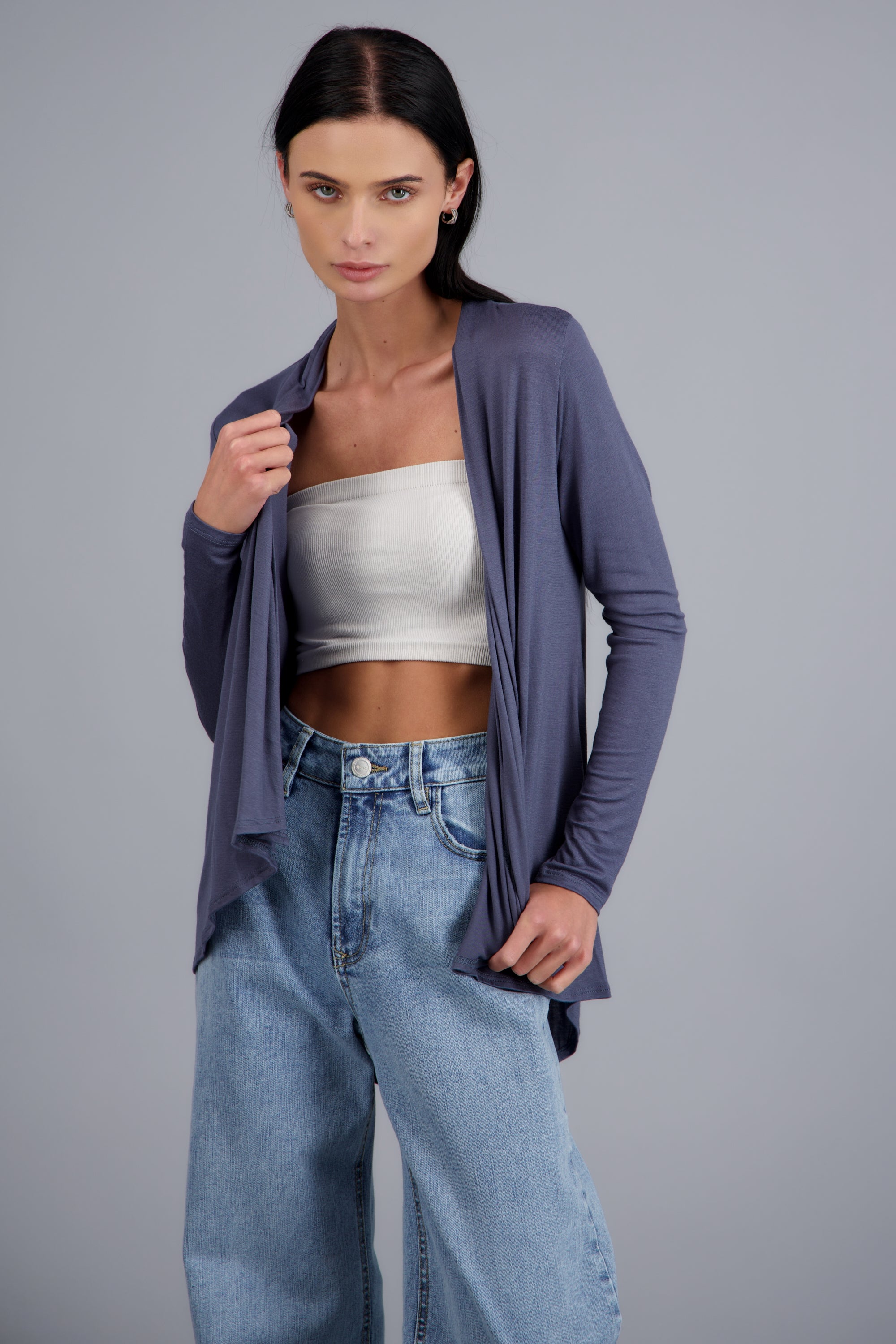 Cárdigan Corto Caída Cascada Manga Larga PETROLEO