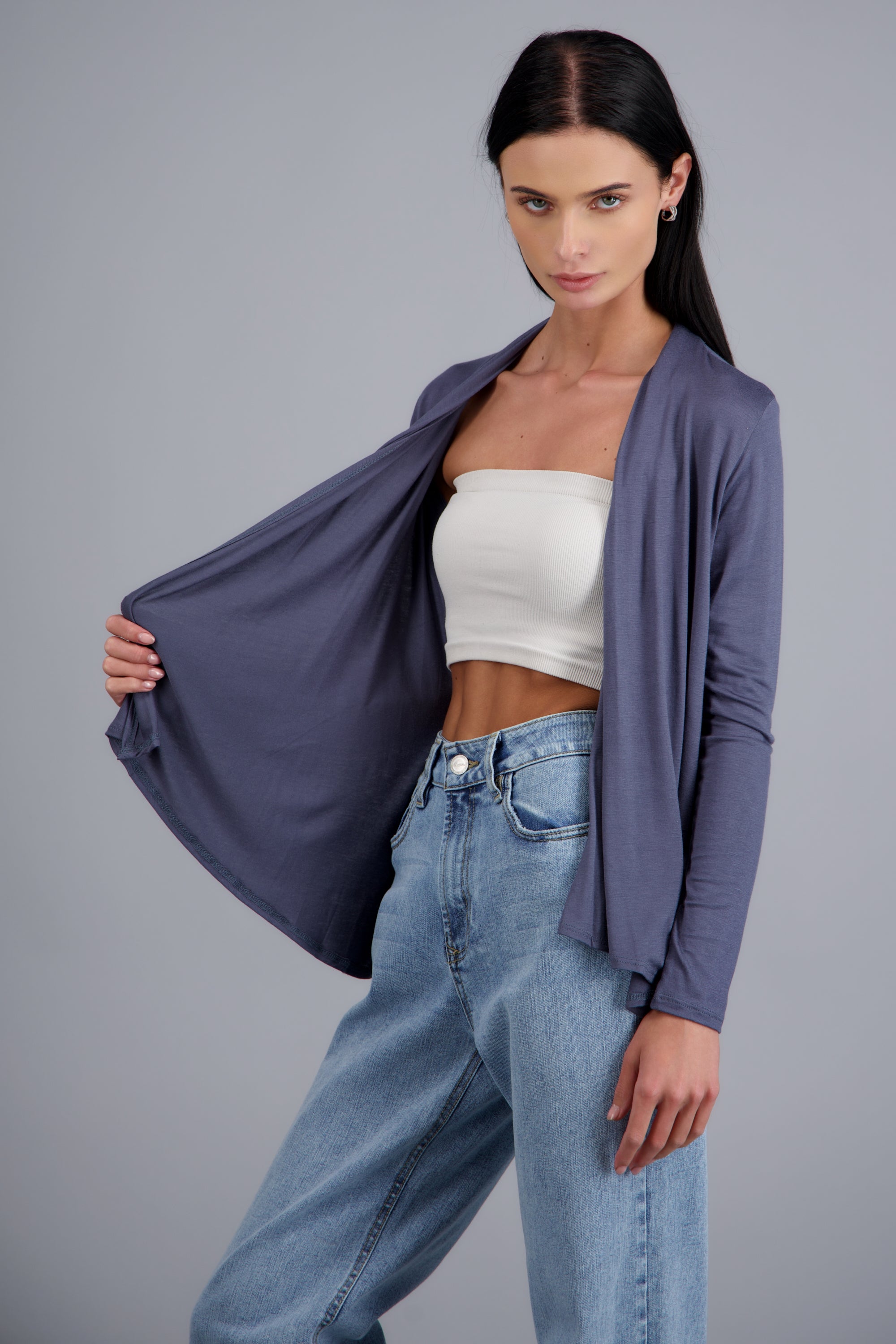 Cárdigan Corto Caída Cascada Manga Larga PETROLEO