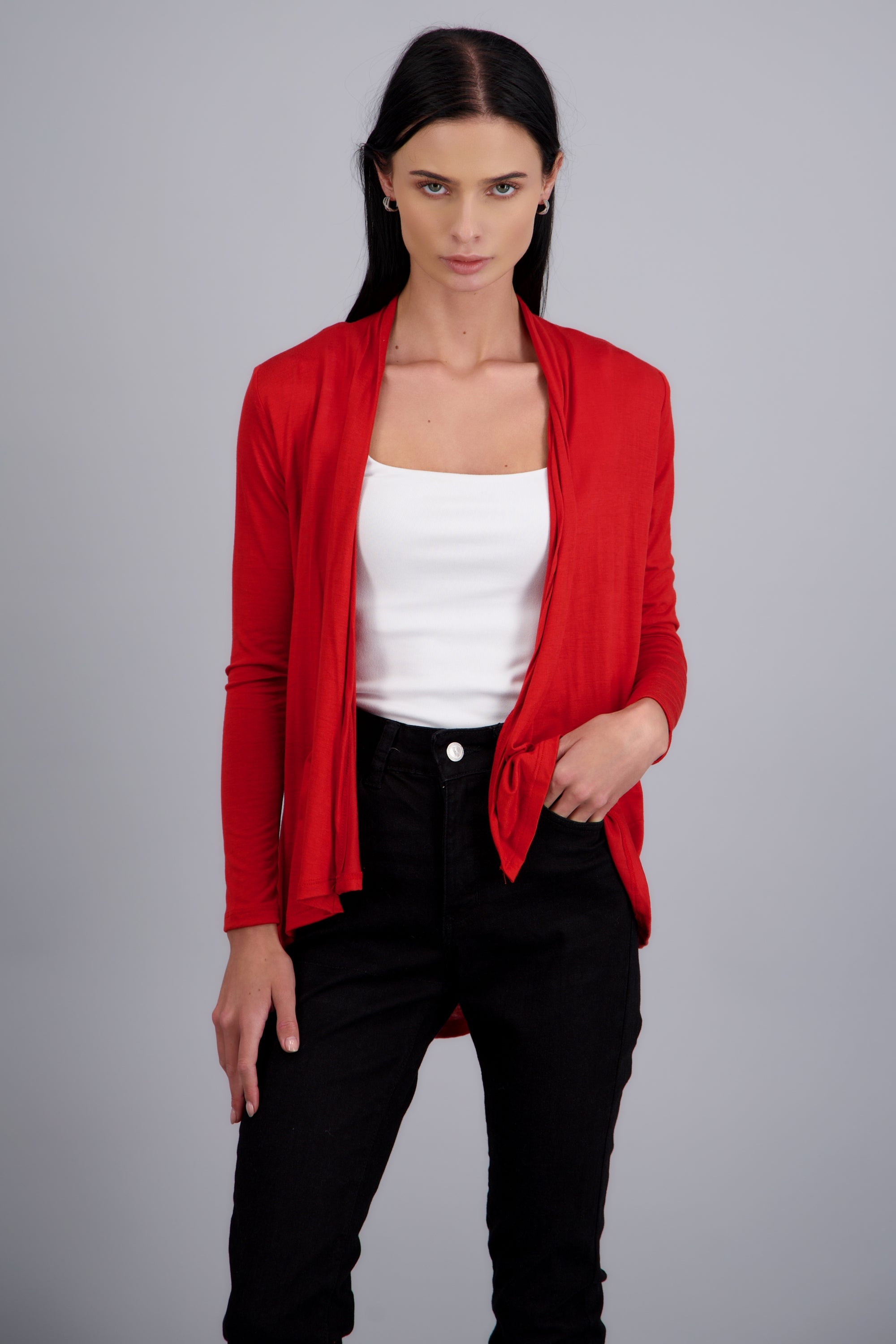 Cárdigan Corto Caída Cascada Manga Larga LADRILLO