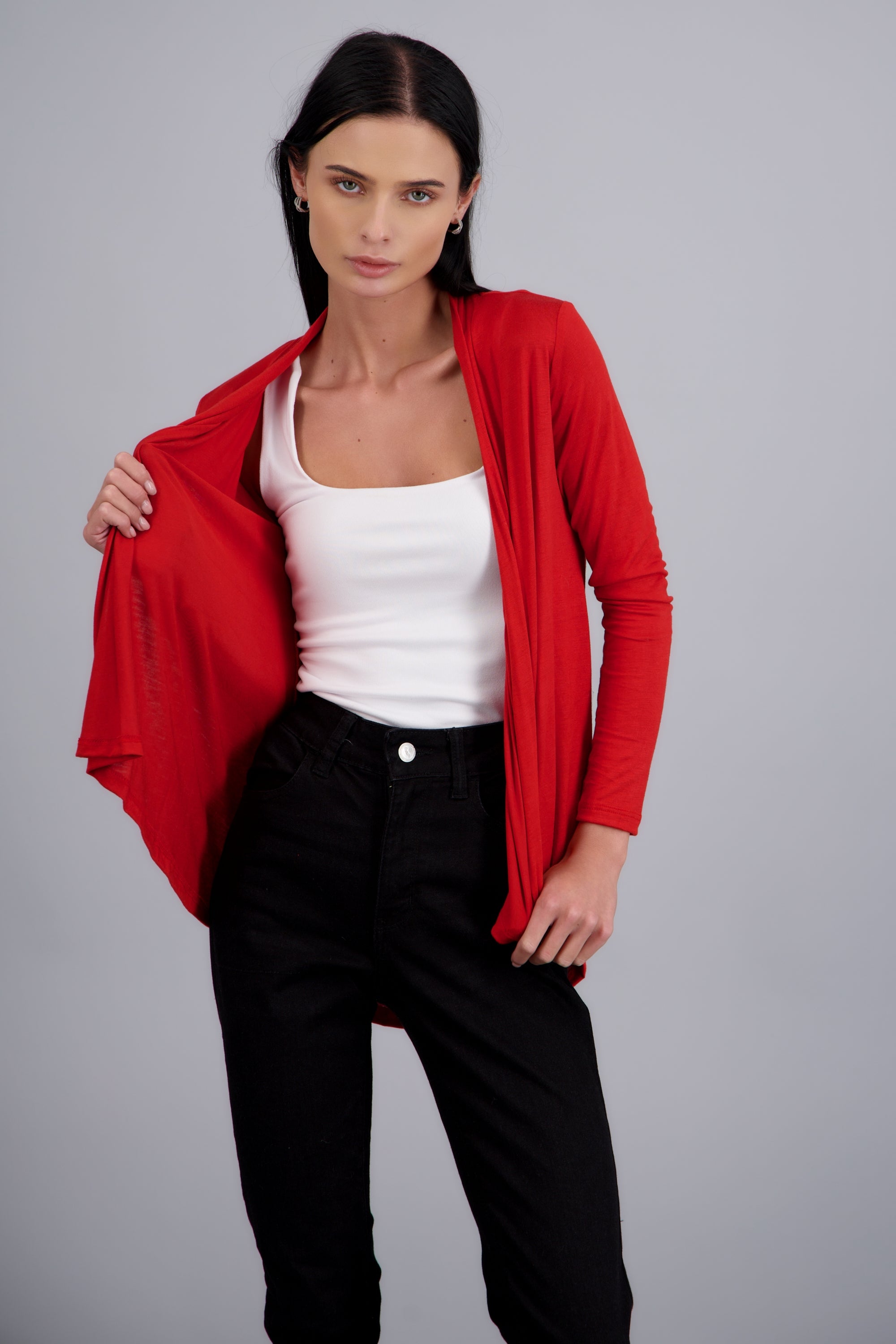 Cárdigan Corto Caída Cascada Manga Larga LADRILLO