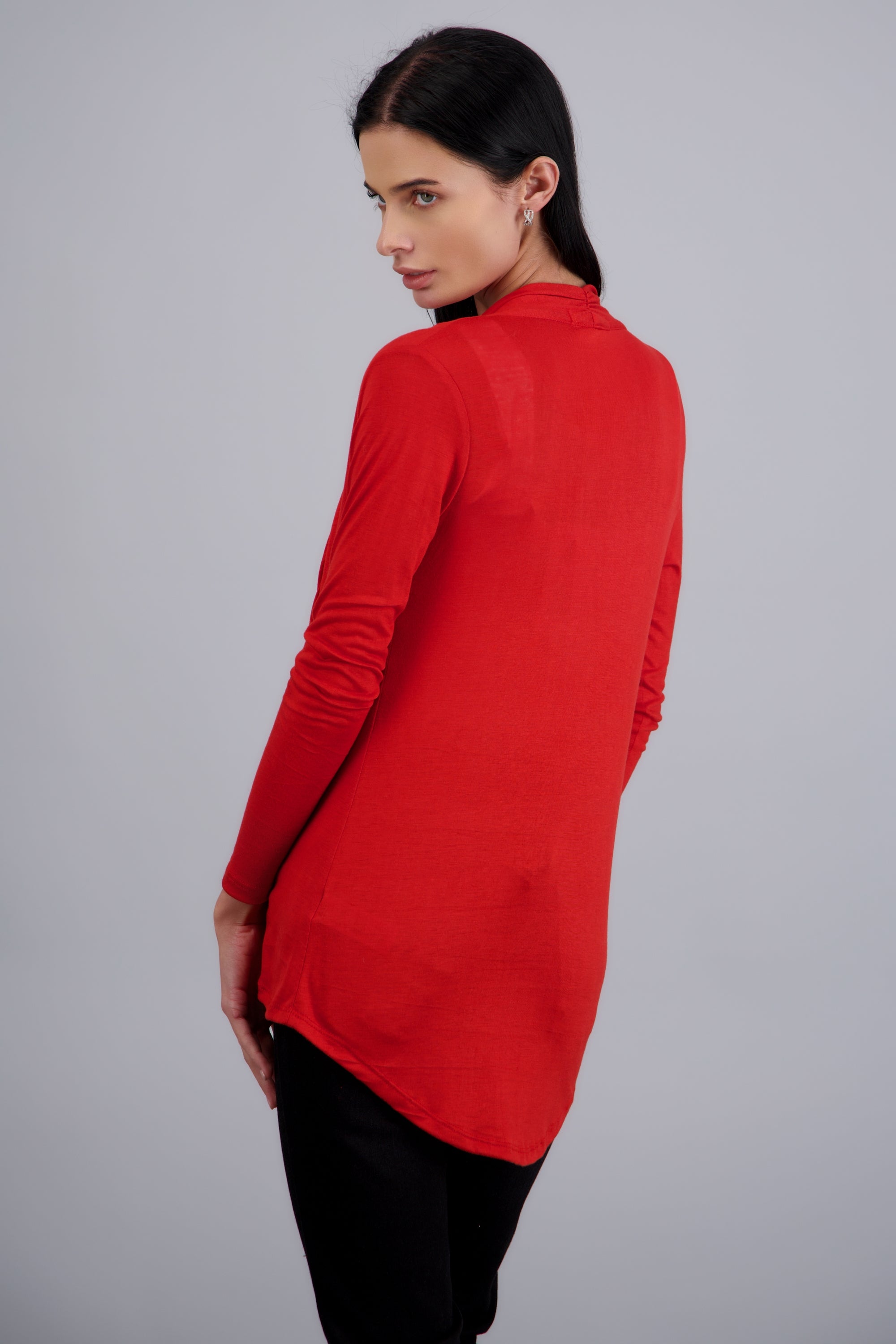 Cárdigan Corto Caída Cascada Manga Larga LADRILLO