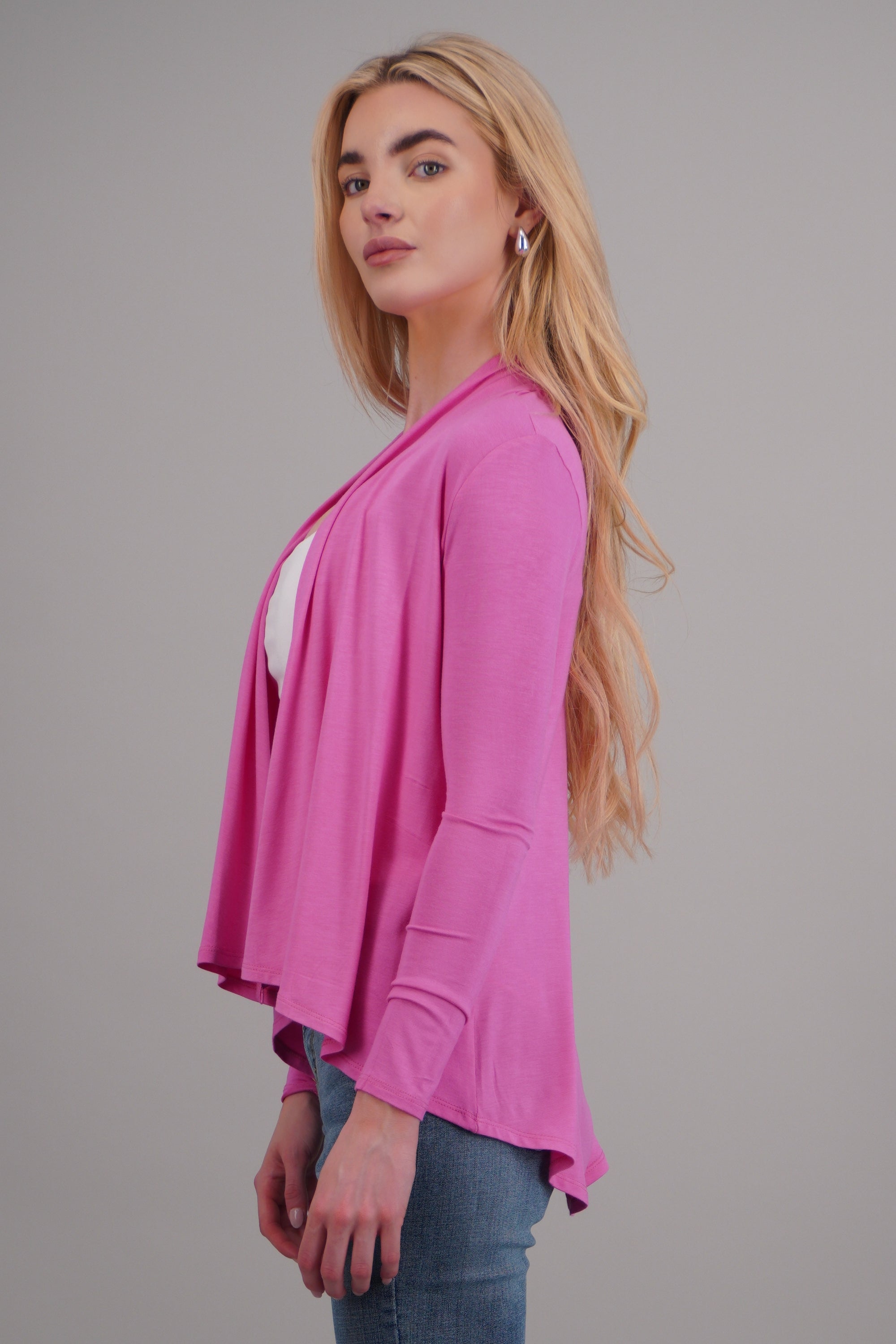 Cárdigan Corto Caída Cascada Manga Larga ROSA