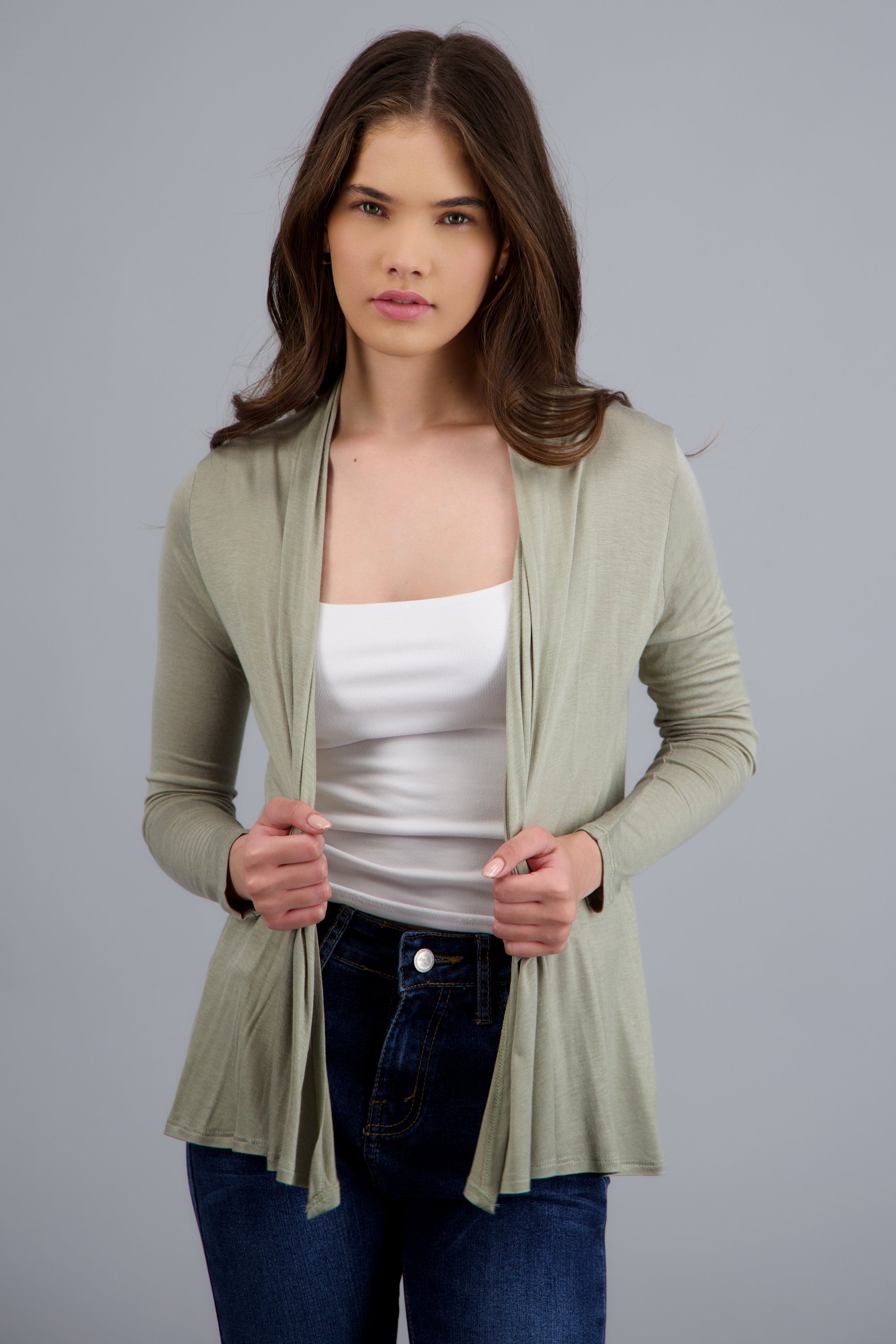 Cárdigan Corto Caída Cascada Manga Larga VERDE CLARO