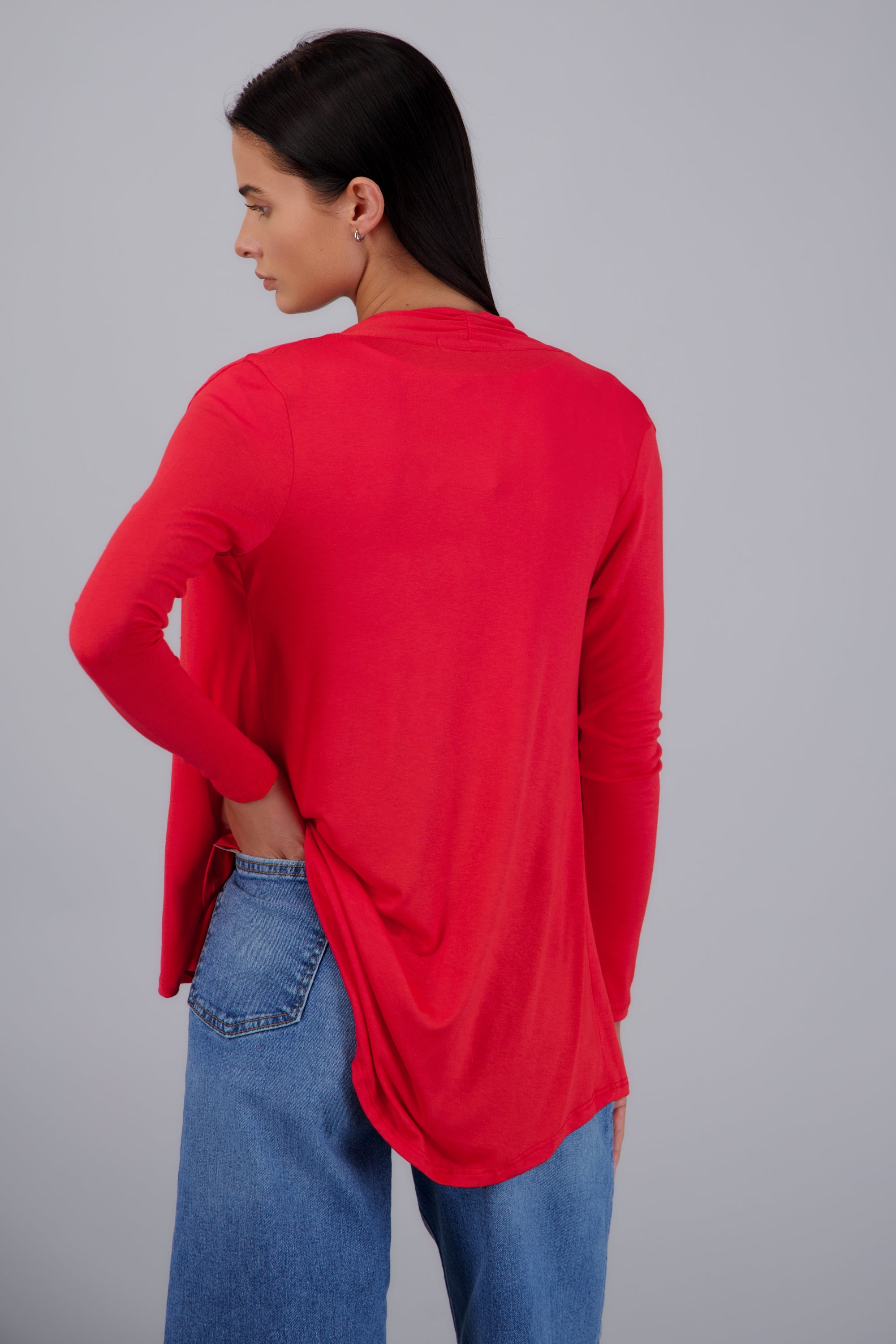 Cárdigan Corto Caída Cascada Manga Larga ROJO TOMATE