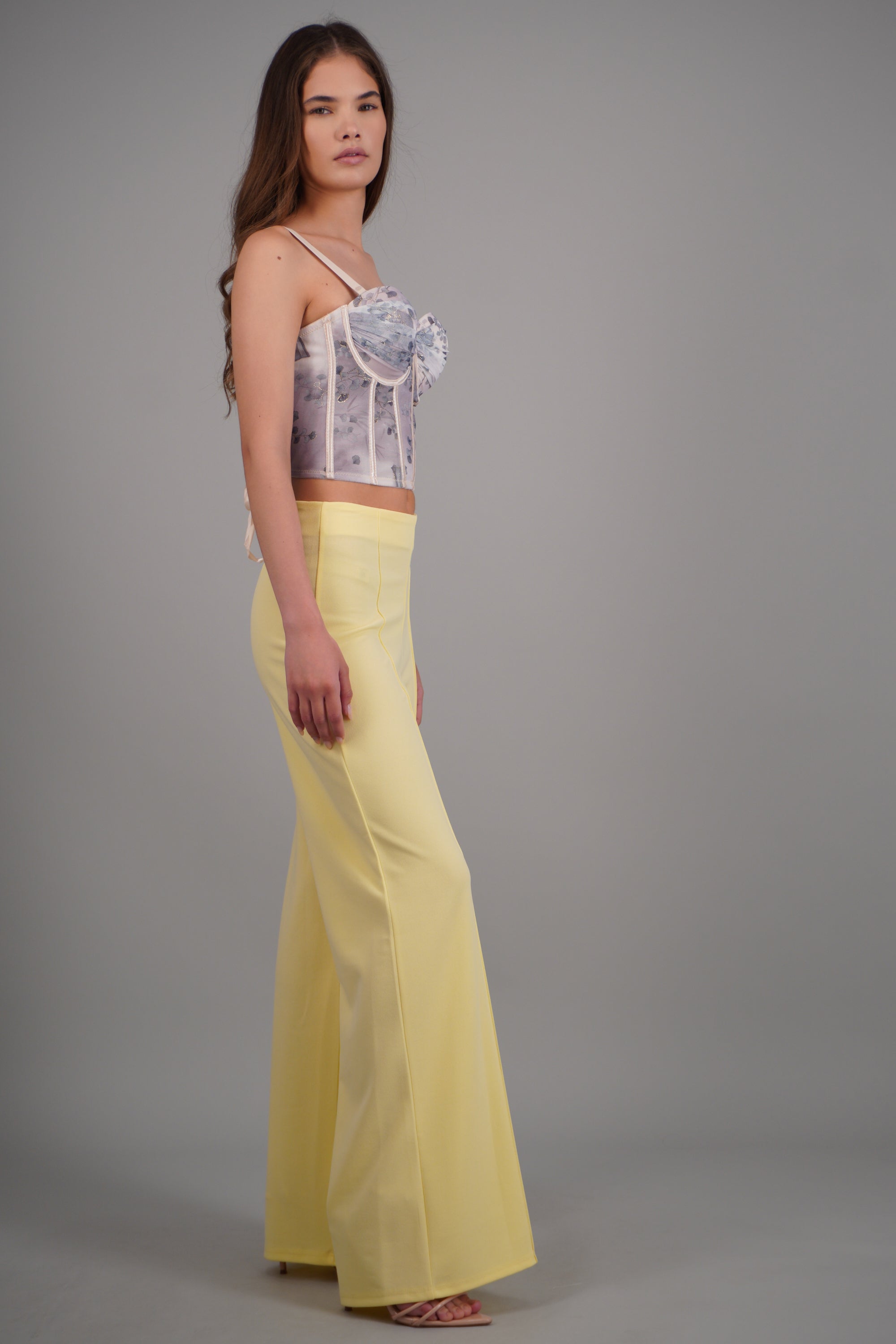 Pantalón Wide Leg Cintura Alta Costuras AMARILLO