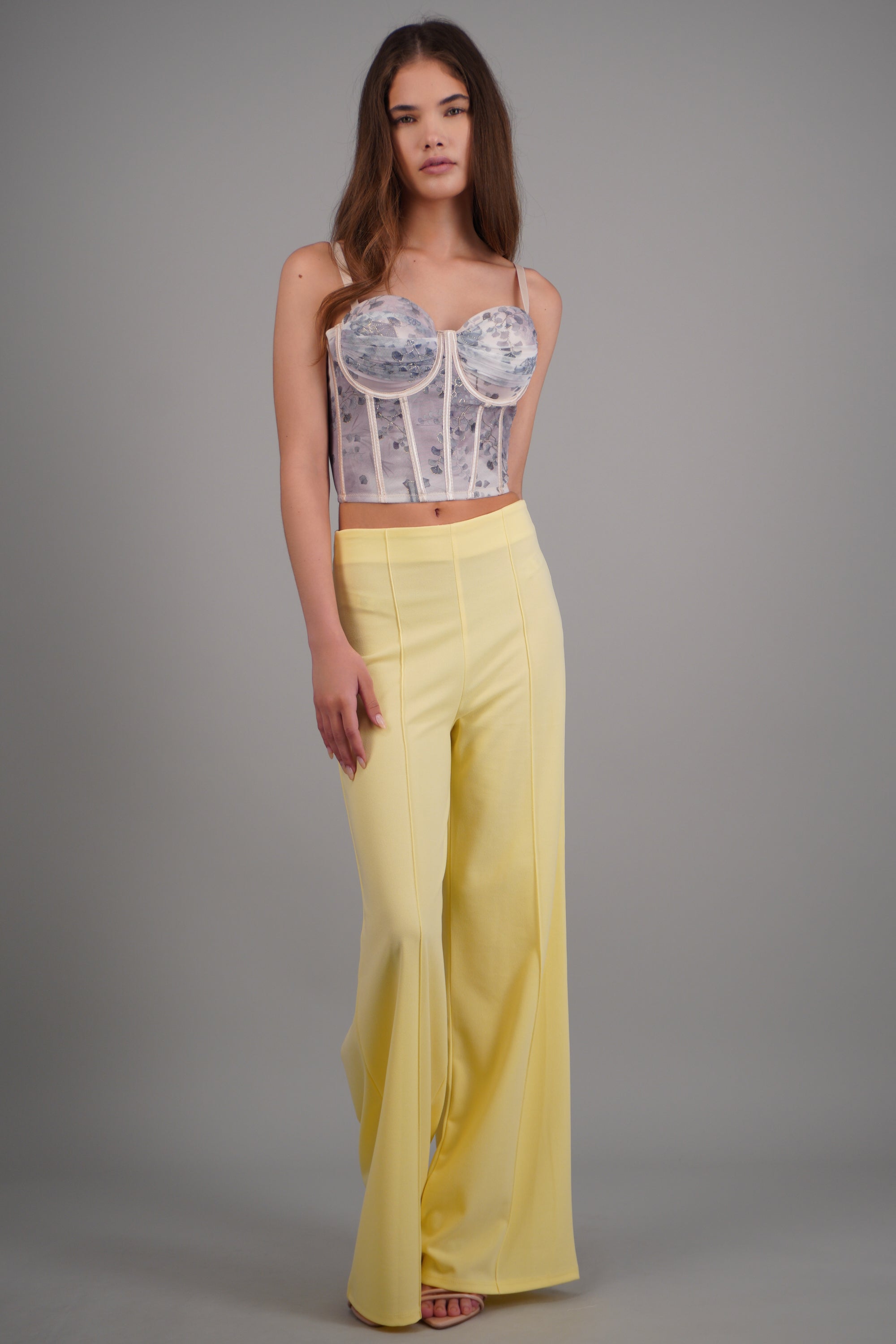 Pantalón Wide Leg Cintura Alta Costuras AMARILLO