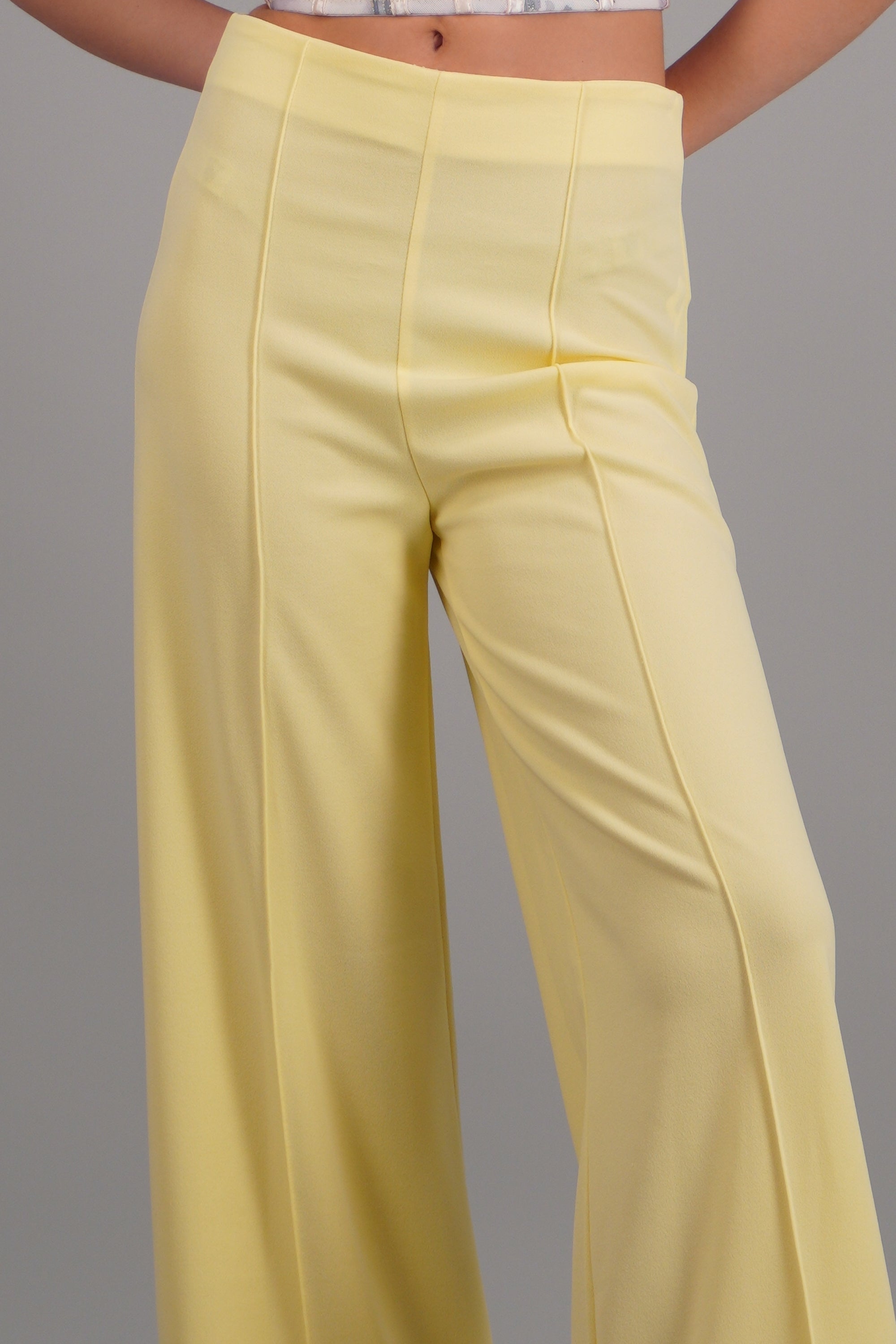Pantalón Wide Leg Cintura Alta Costuras AMARILLO