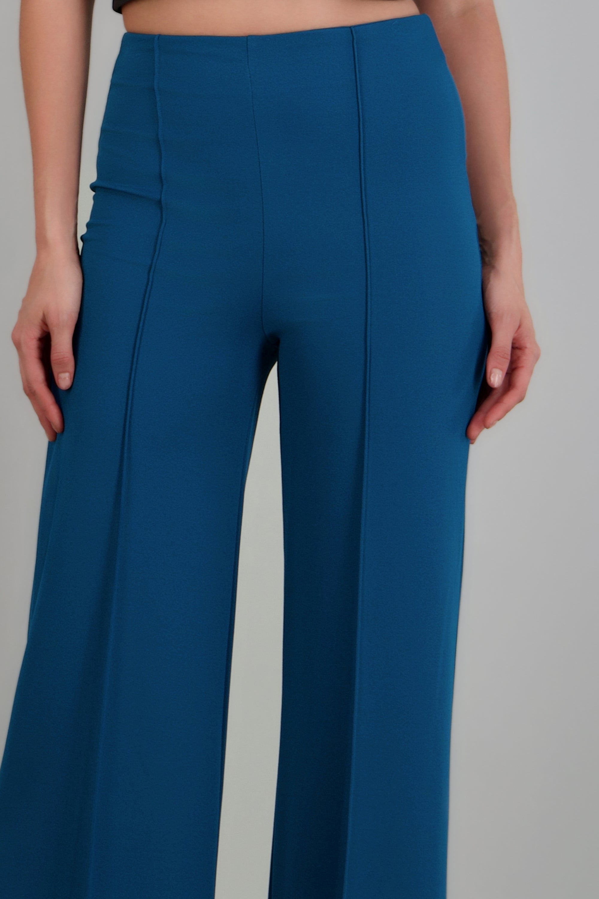 Pantalón Wide Leg Cintura Alta Costuras AZUL PATO