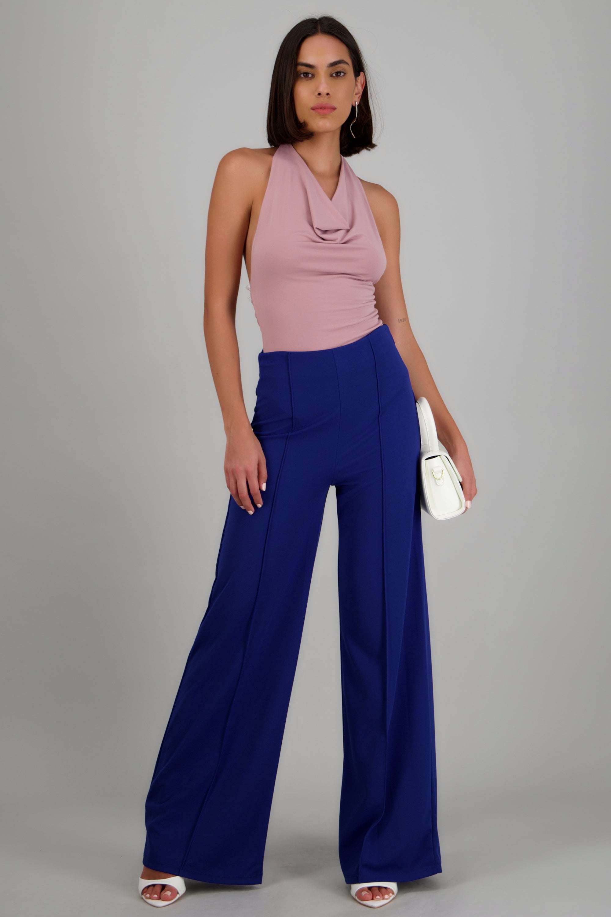 Pantalón Wide Leg Cintura Alta Costuras AZUL REY