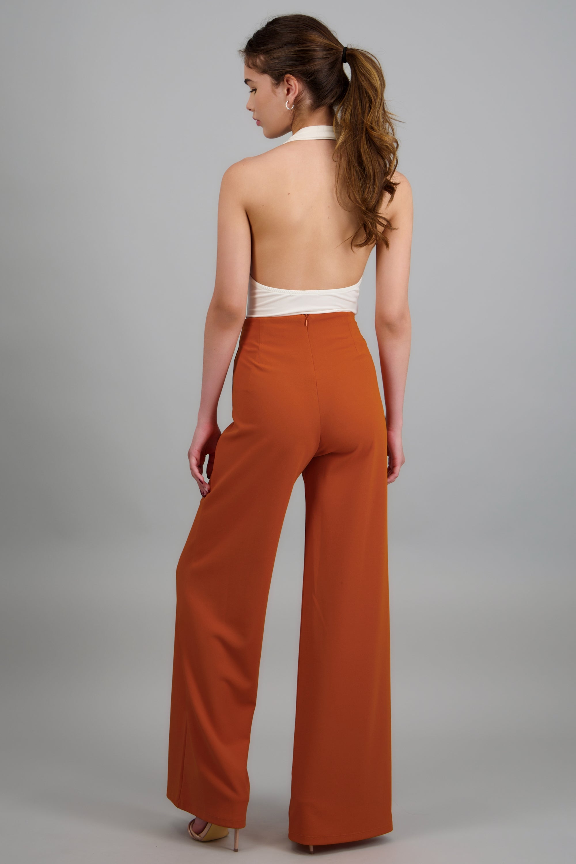 Pantalón Wide Leg Cintura Alta Costuras COBRE