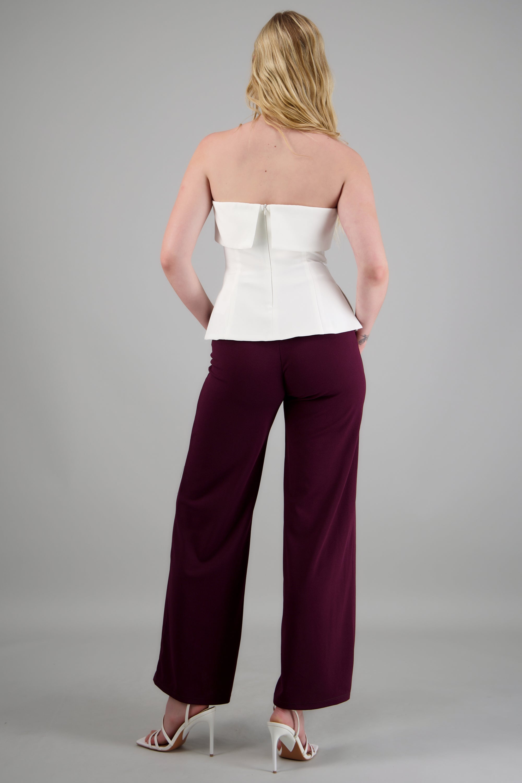 Pantalón Wide Leg Cintura Alta Costuras CIRUELA