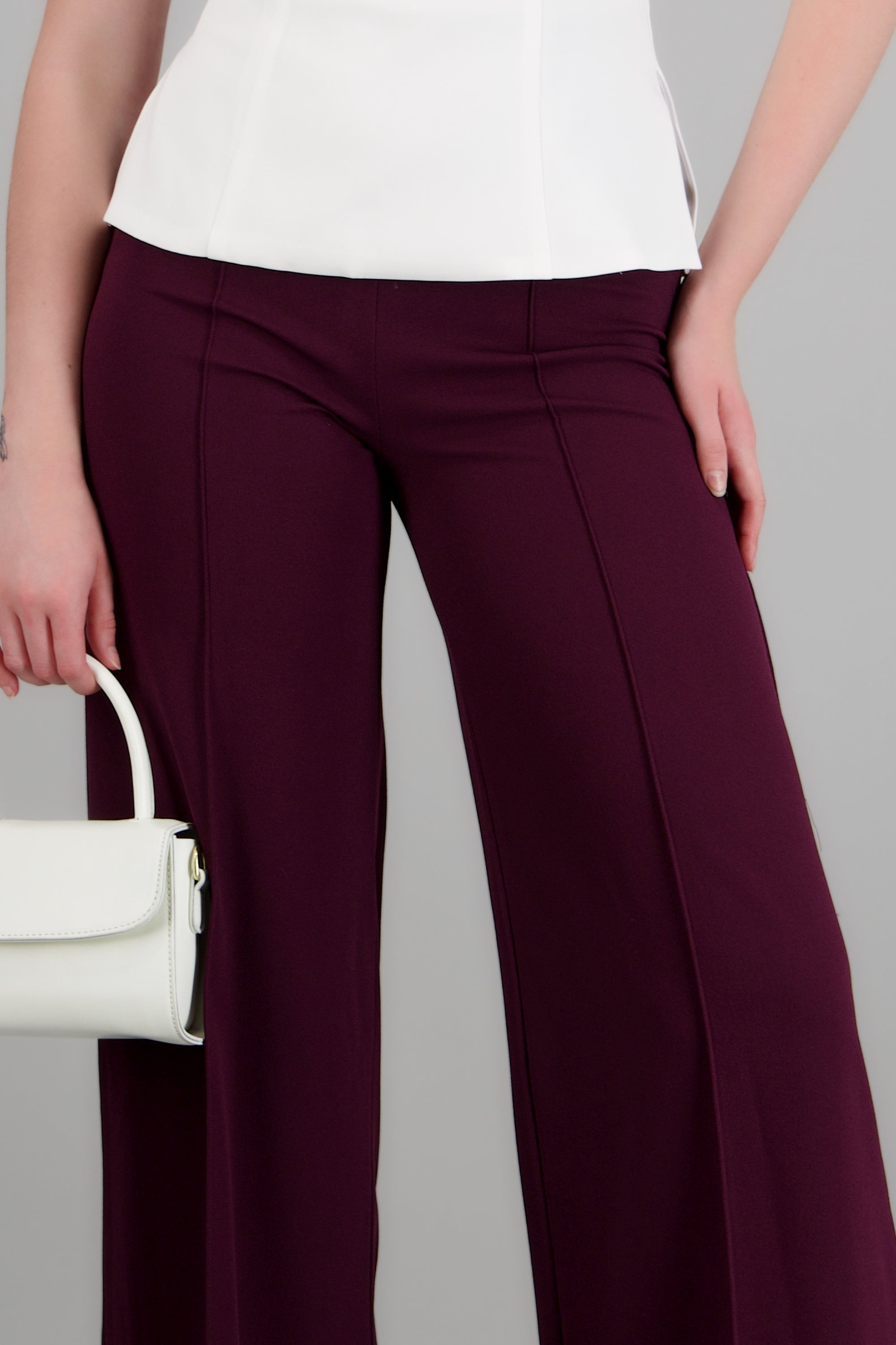 Pantalón Wide Leg Cintura Alta Costuras CIRUELA