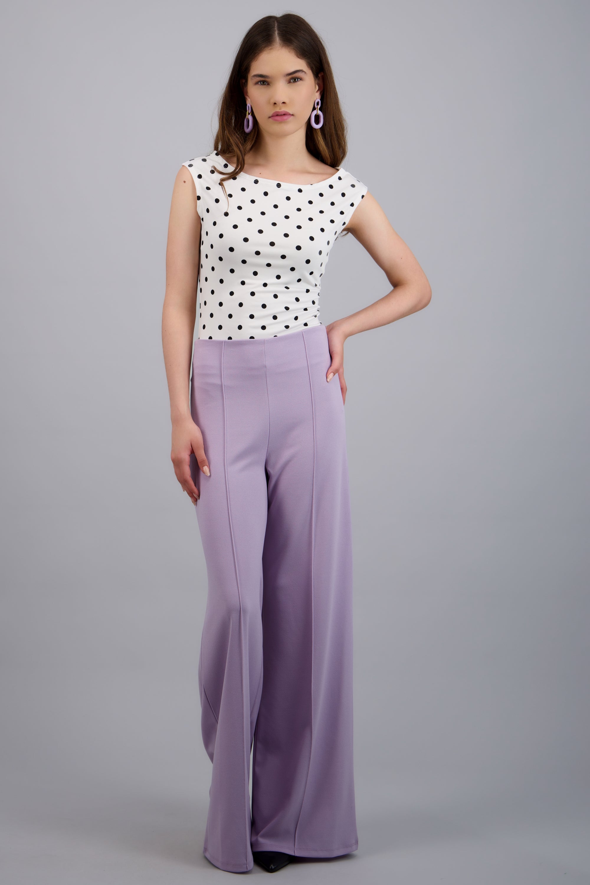Pantalón Wide Leg Cintura Alta Costuras LILA
