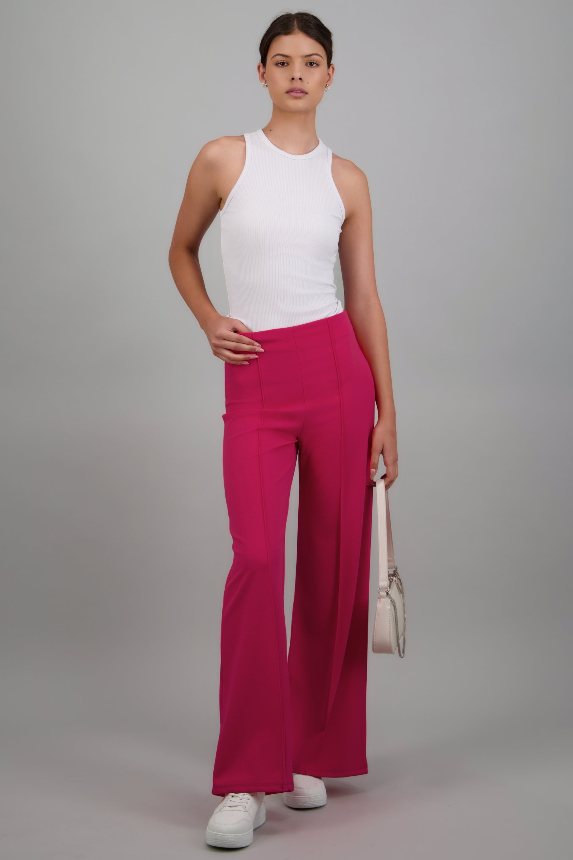 Pantalón Wide Leg Cintura Alta Costuras ROSA