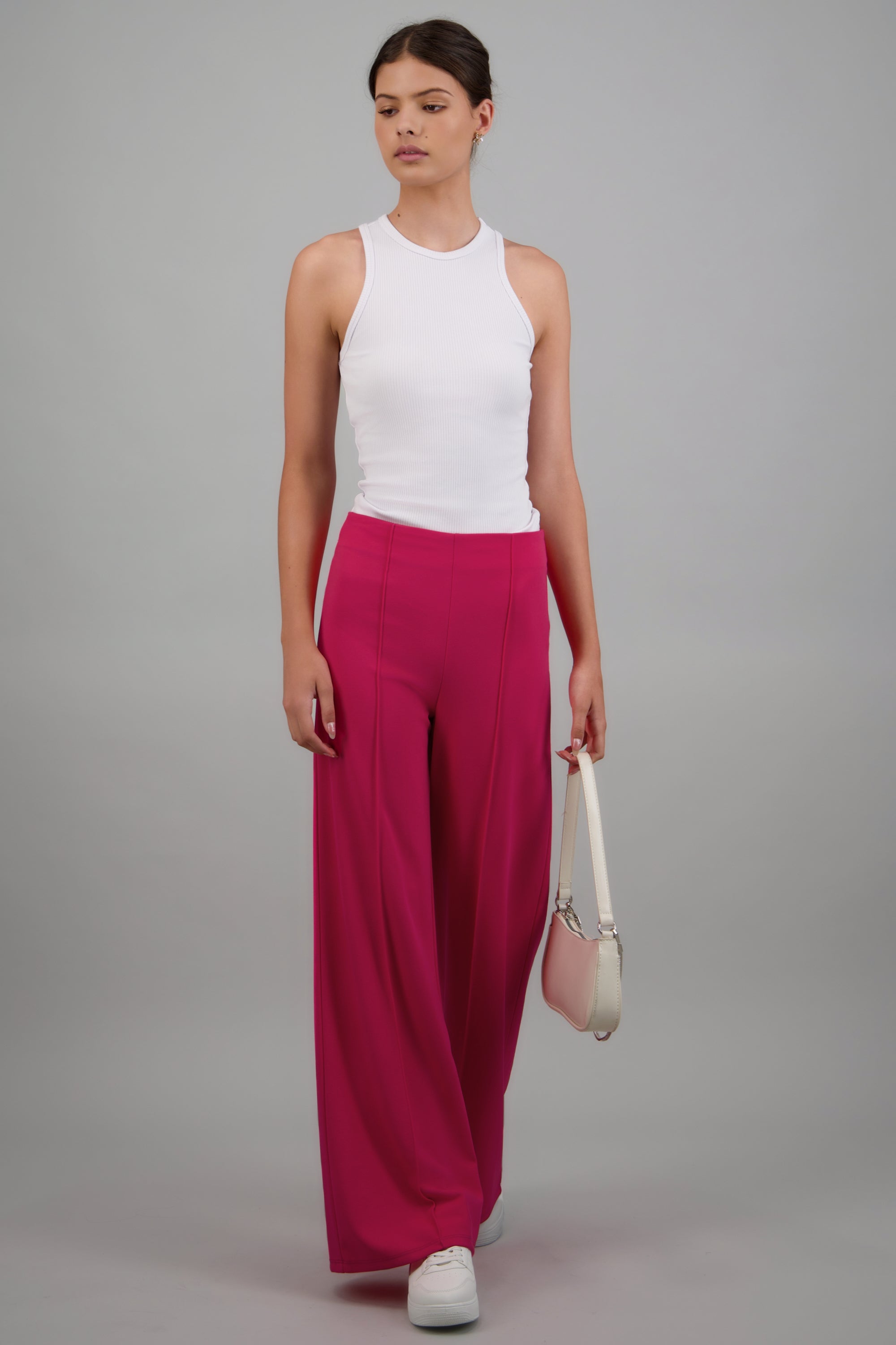 Pantalón Wide Leg Cintura Alta Costuras ROSA