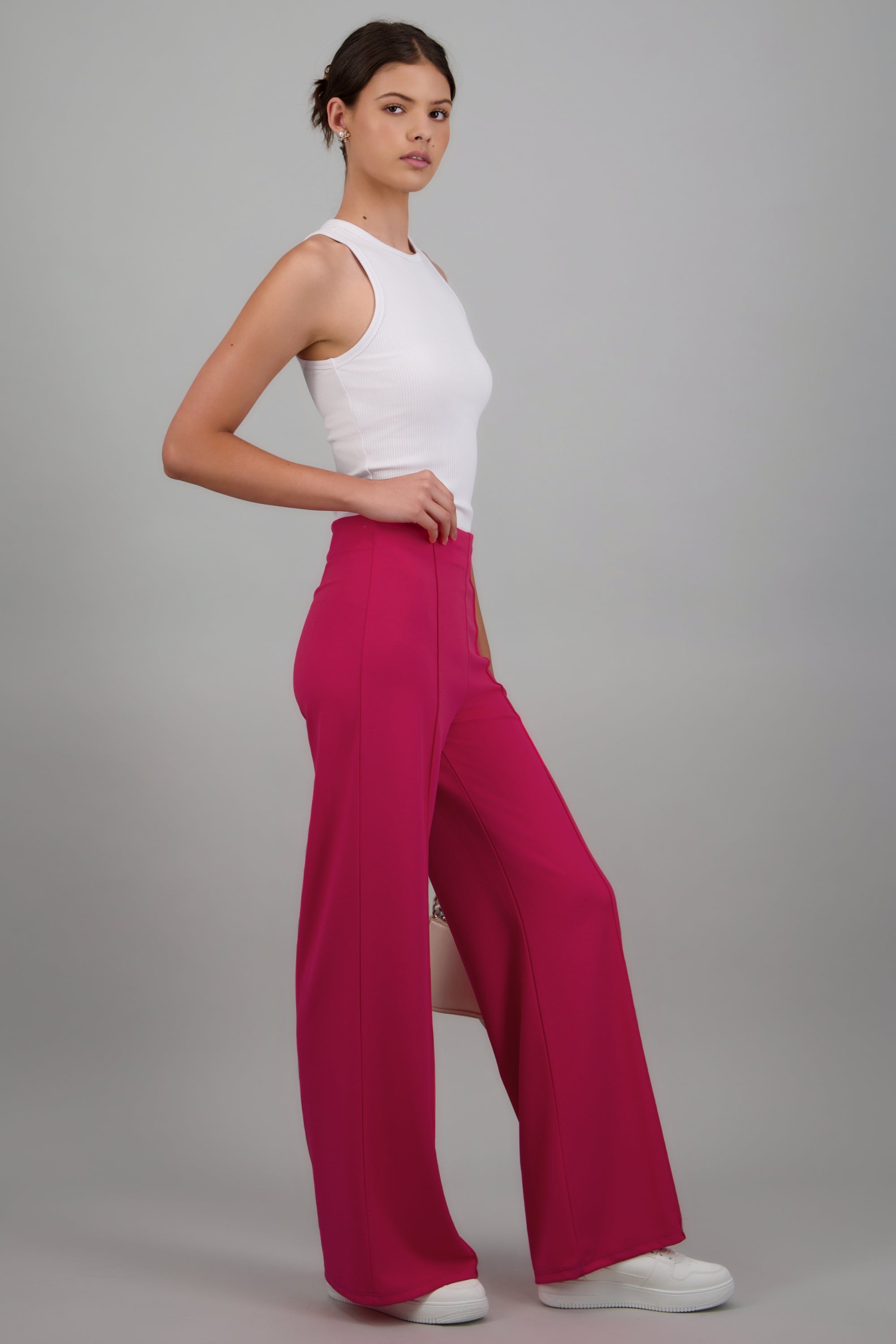 Pantalón Wide Leg Cintura Alta Costuras ROSA