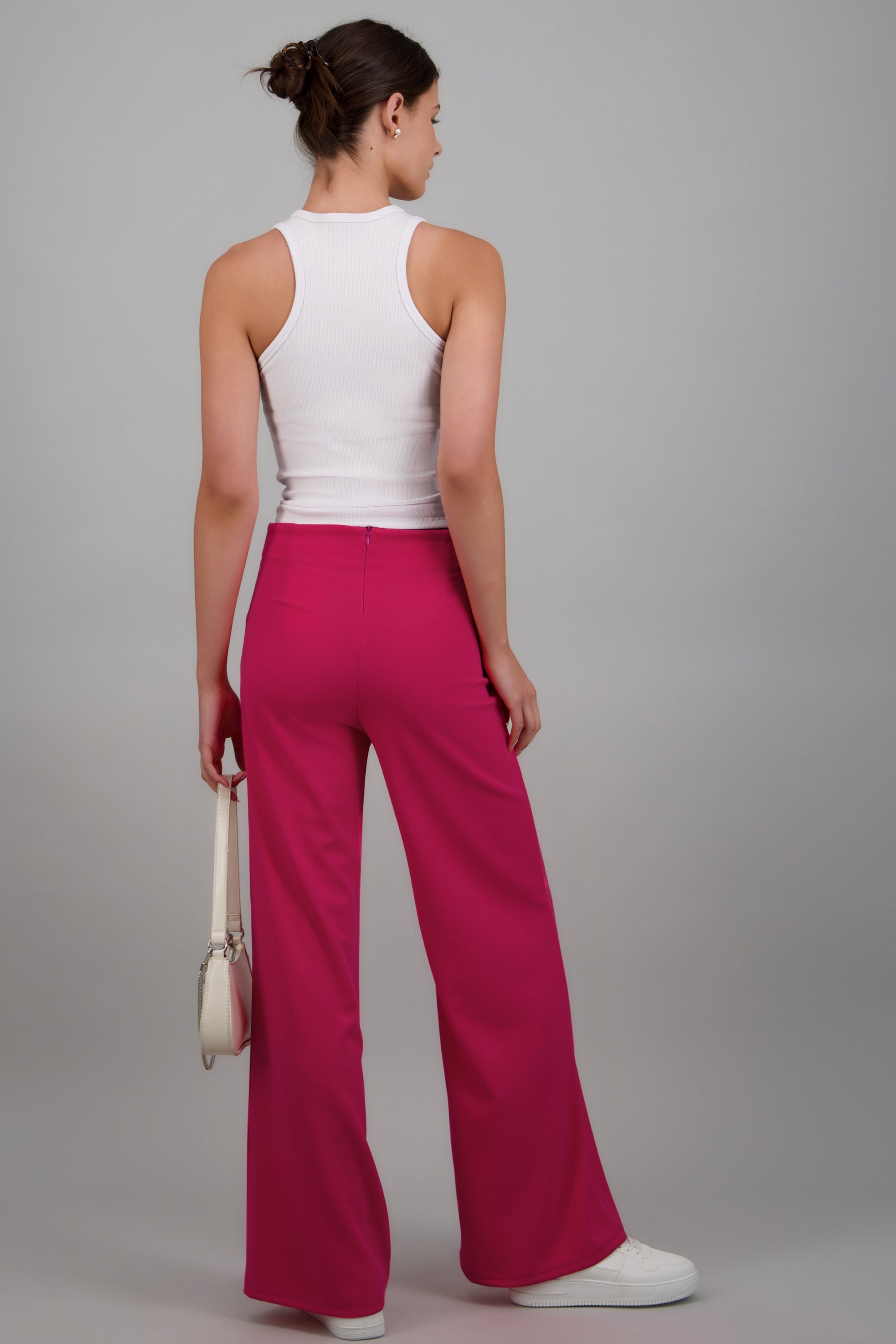 Pantalón Wide Leg Cintura Alta Costuras ROSA