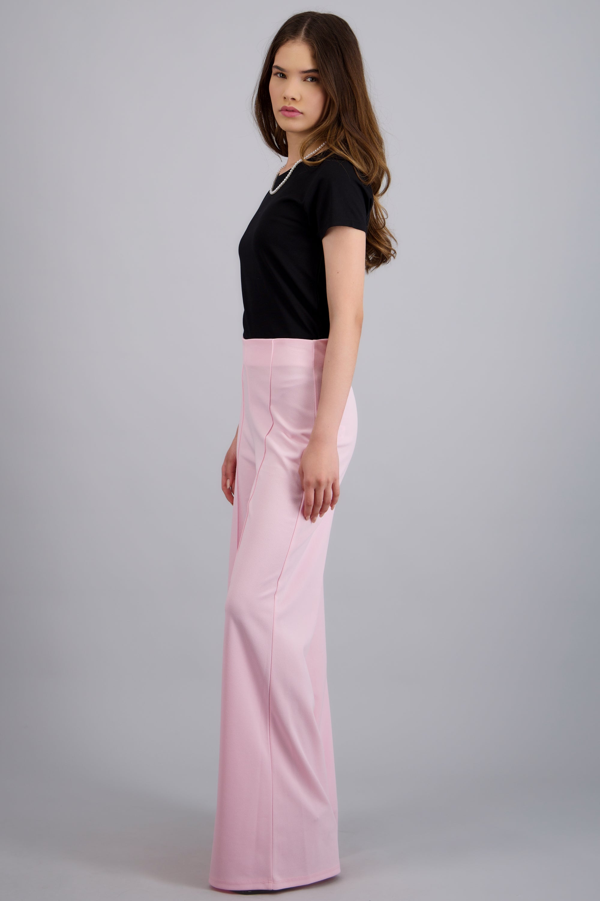 Pantalón Wide Leg Cintura Alta Costuras ROSA PASTEL