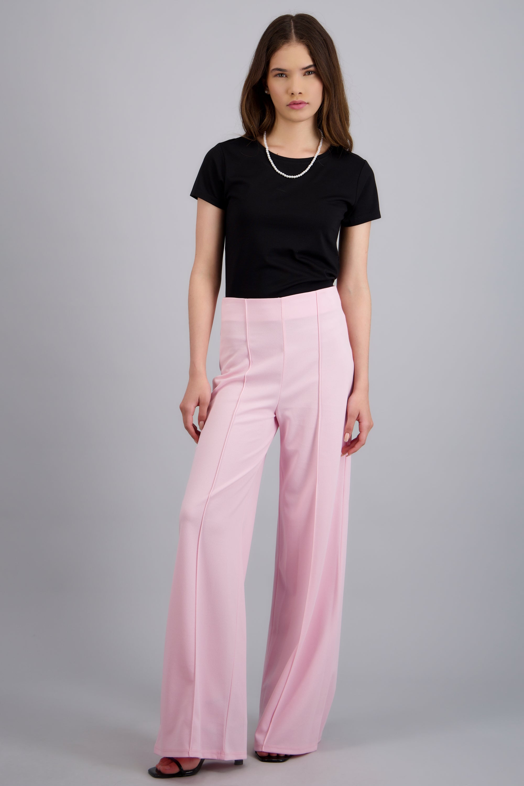 Pantalón Wide Leg Cintura Alta Costuras ROSA PASTEL