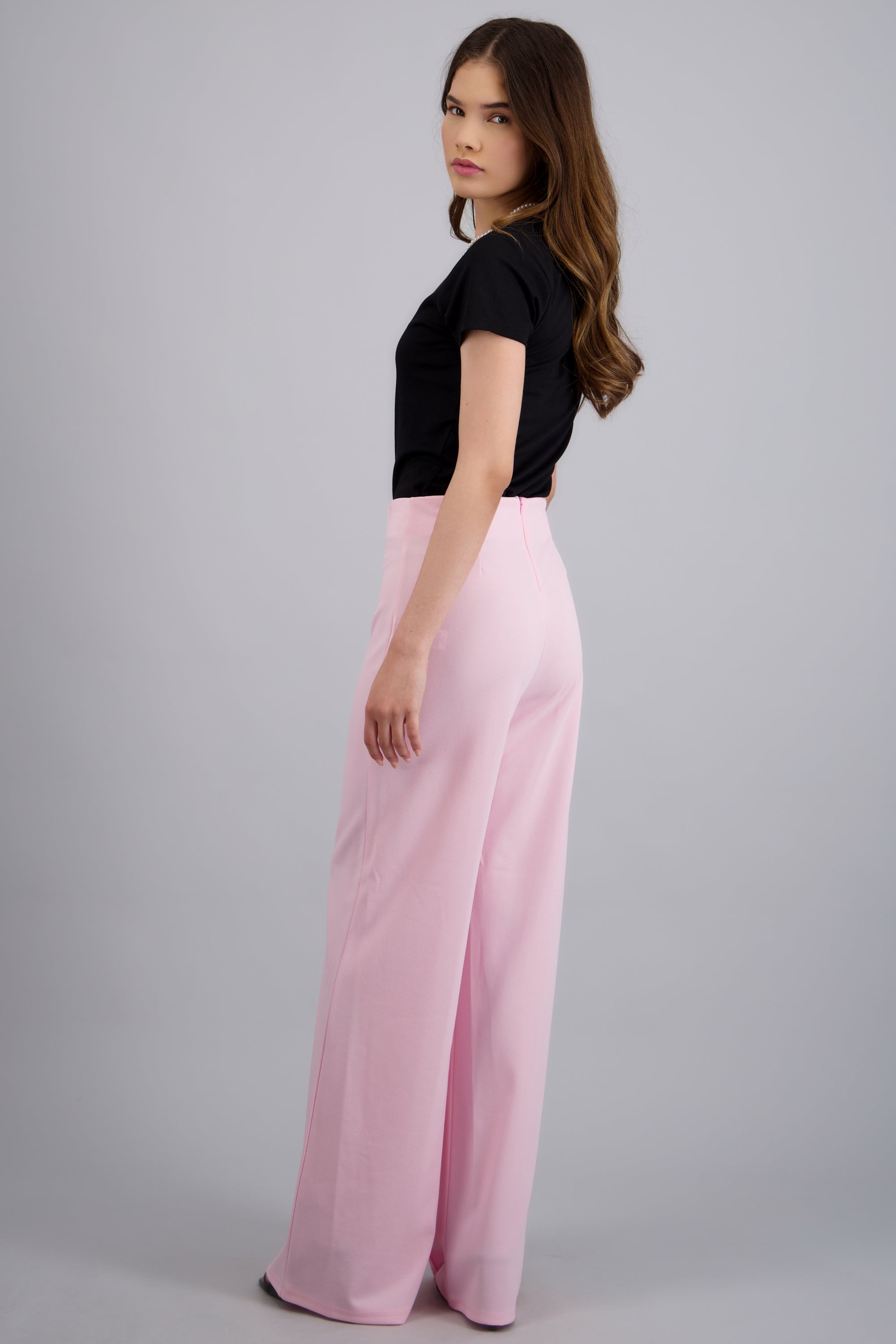 Pantalón Wide Leg Cintura Alta Costuras ROSA PASTEL